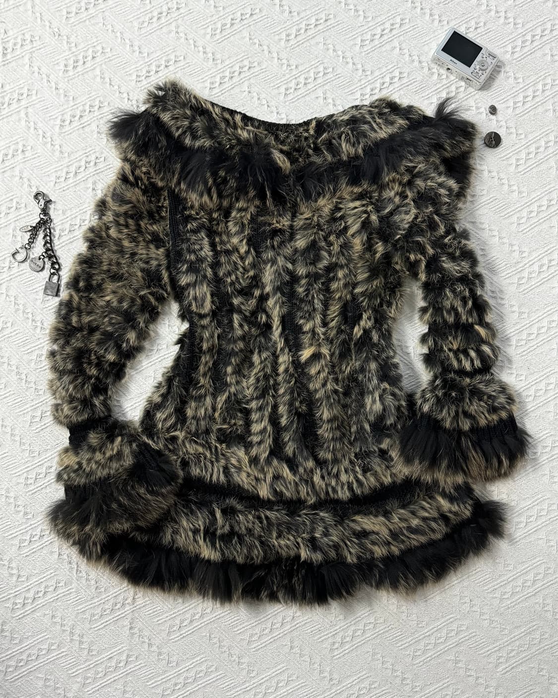 래빗/폭스 퍼 트리밍 울 니트 코트 상품이미지10