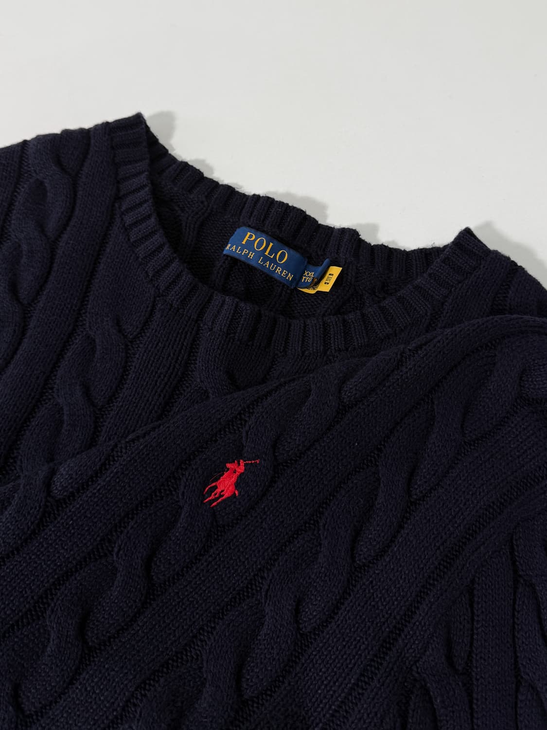 폴로 랄프로렌 신형 QR라벨 딥네이비 코튼 케이블 니트 상품이미지3