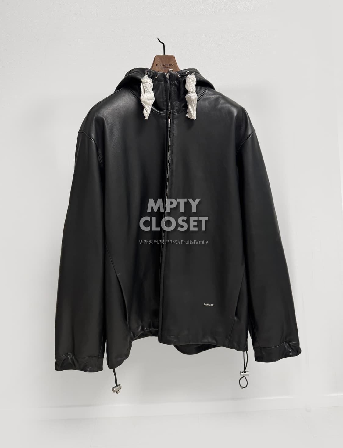 [XL] 산드로옴므 램스킨 레더 후드 점퍼 블랙 상품이미지4