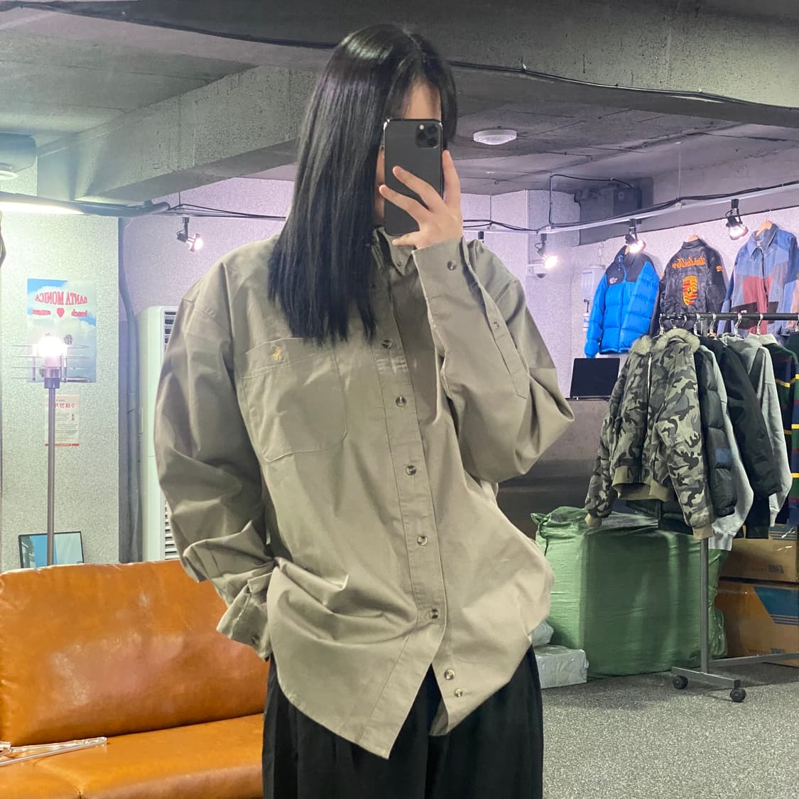 폴로 랄프로렌 자수 로고 베이지 솔리드 셔츠B3558 상품이미지1