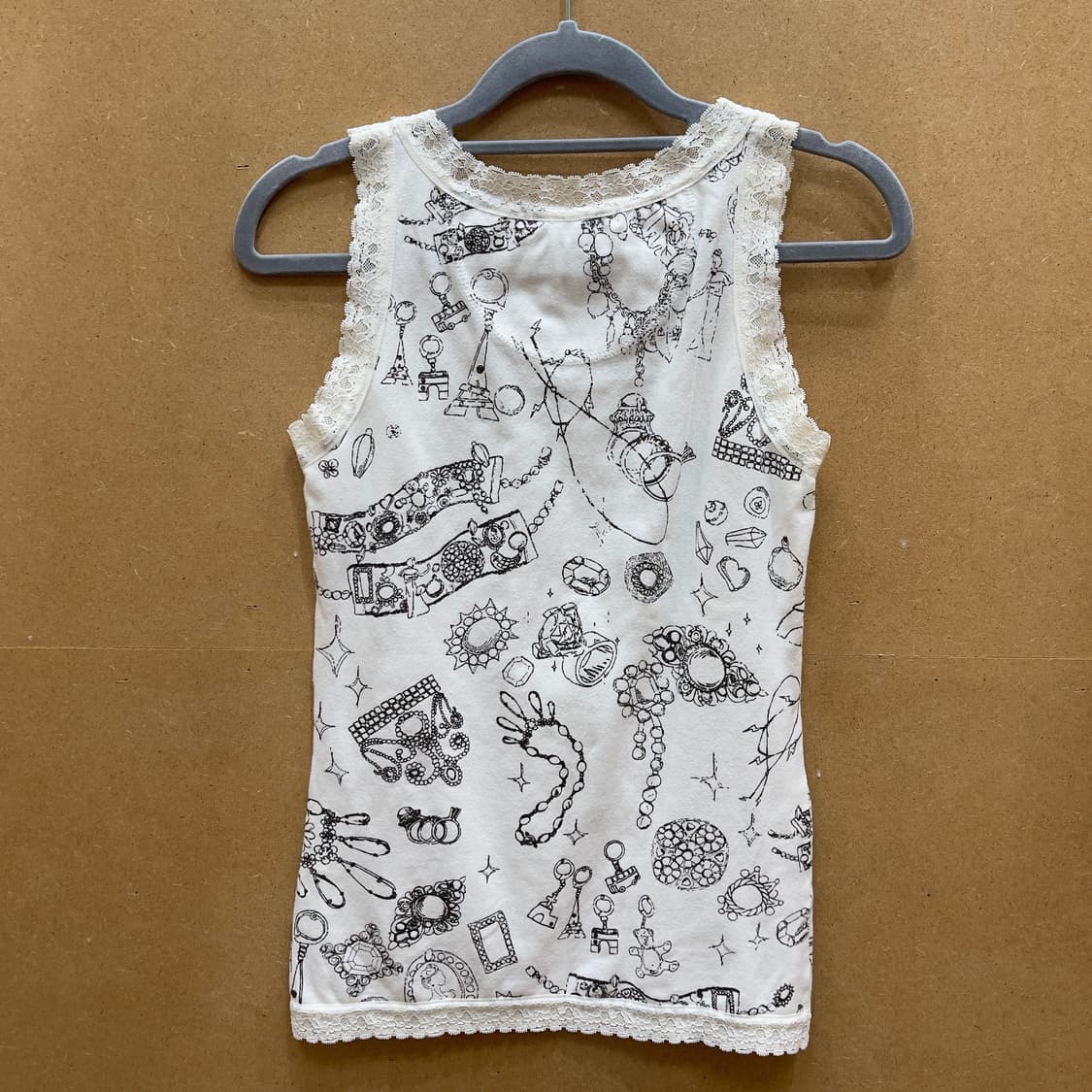 일본빈티지 nappalm 쥬얼리 프린트 레이스나시 상품이미지1