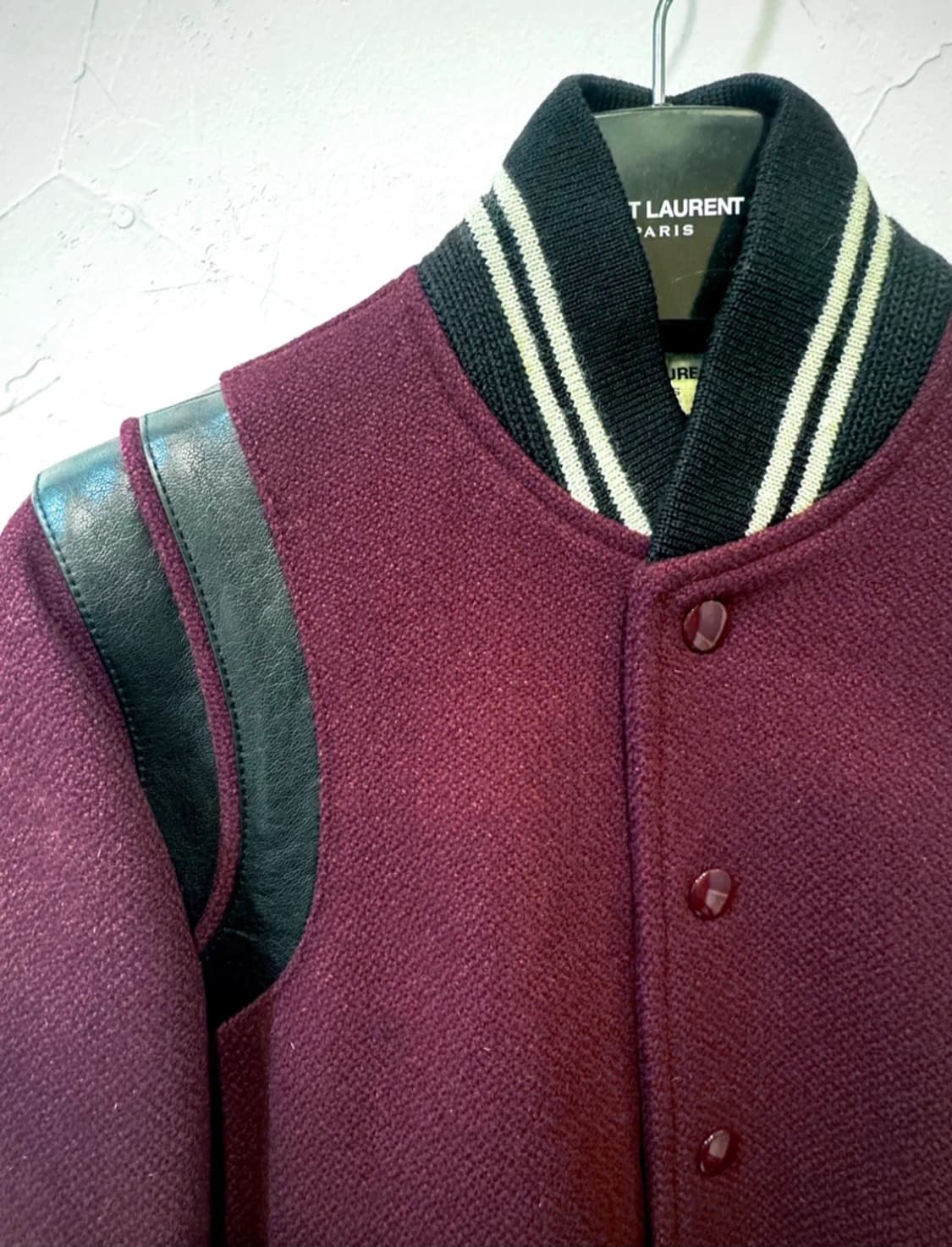 Saint Laurent 생로랑 울 레더 버건디 테디 자켓 상품이미지4