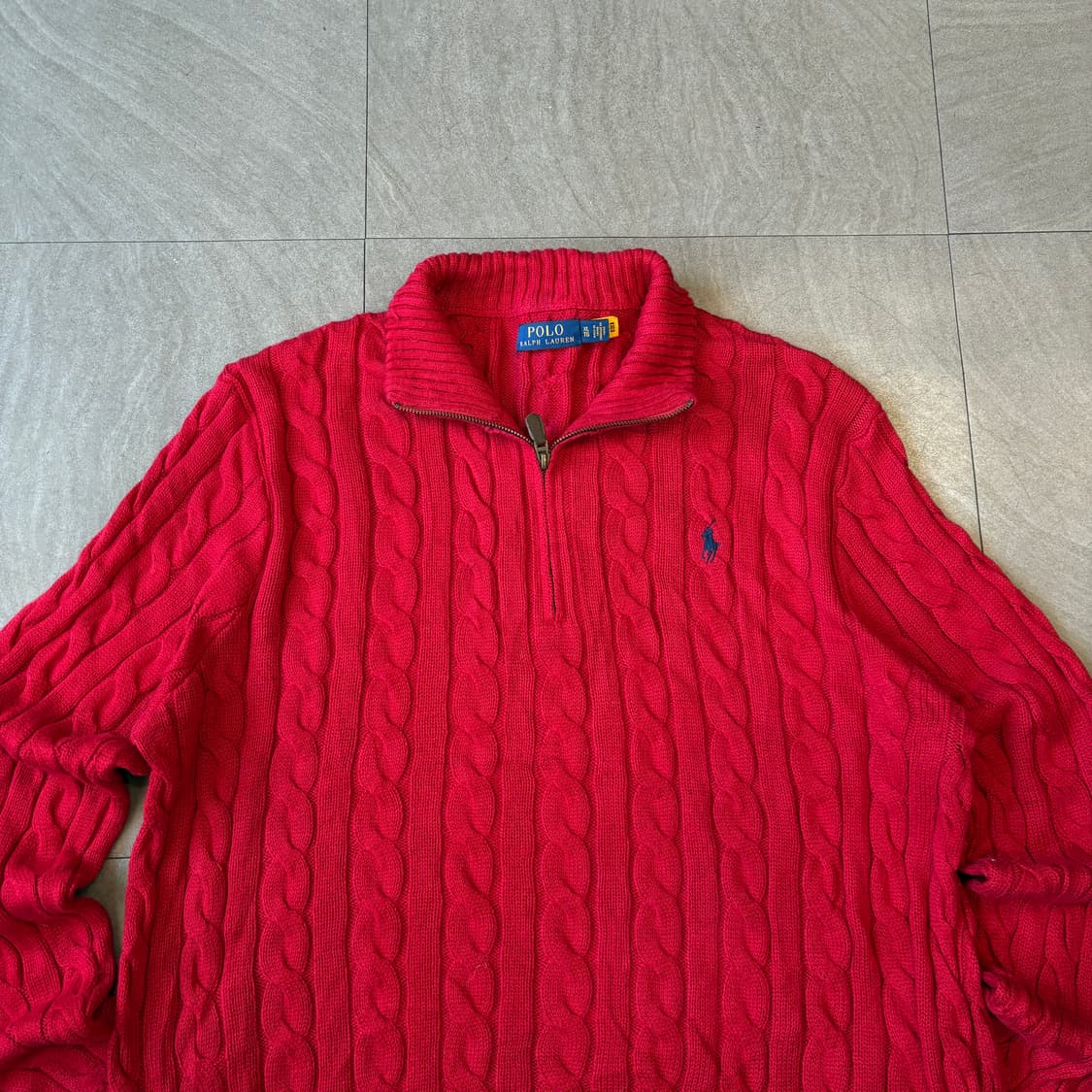 폴로 정품 레드 케이블 해비 코튼 반집업 니트 상품이미지3