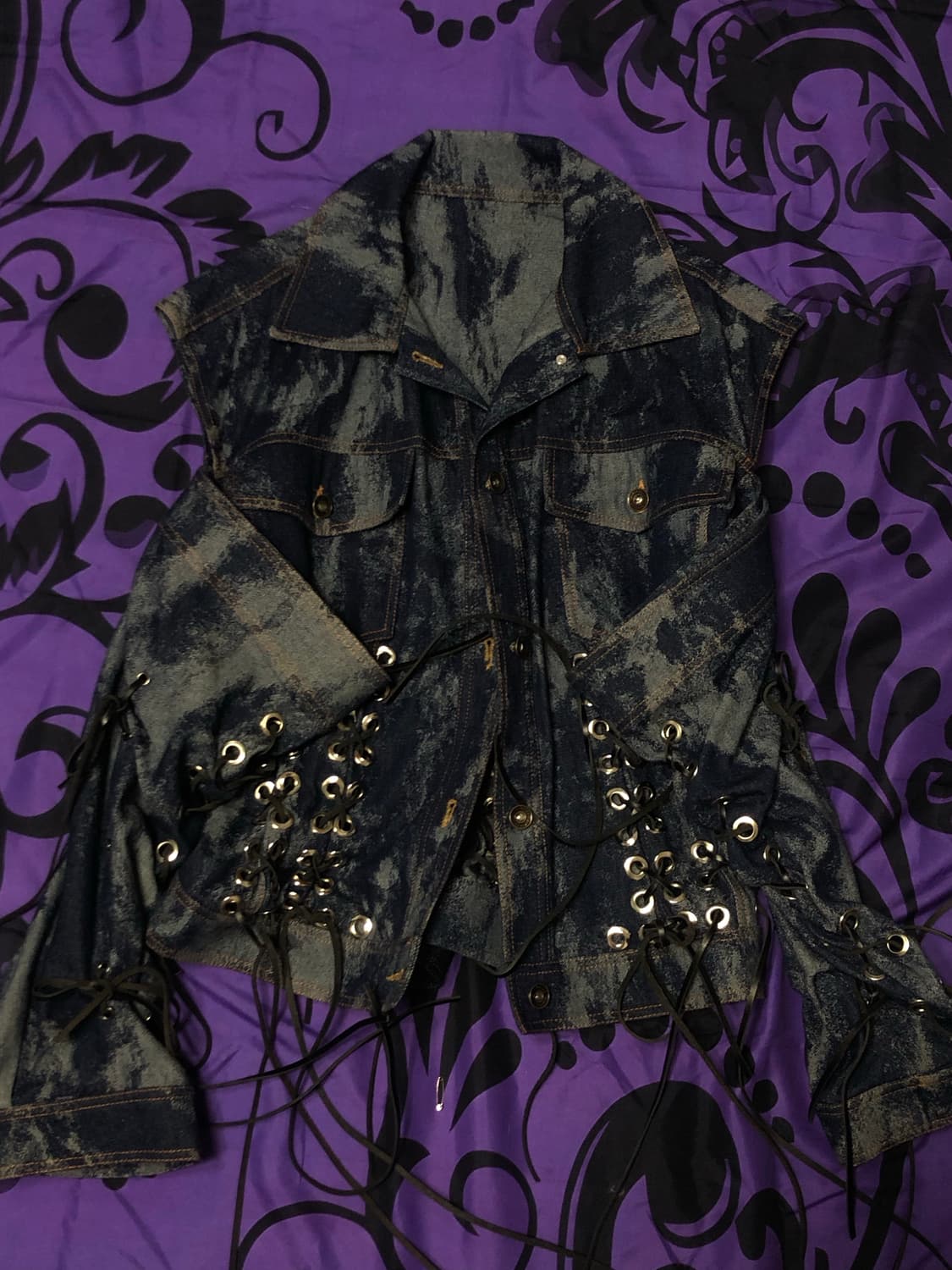 (New) 빈티지 락시크 펑크 워싱 데님 레이스업 자켓 상품이미지2