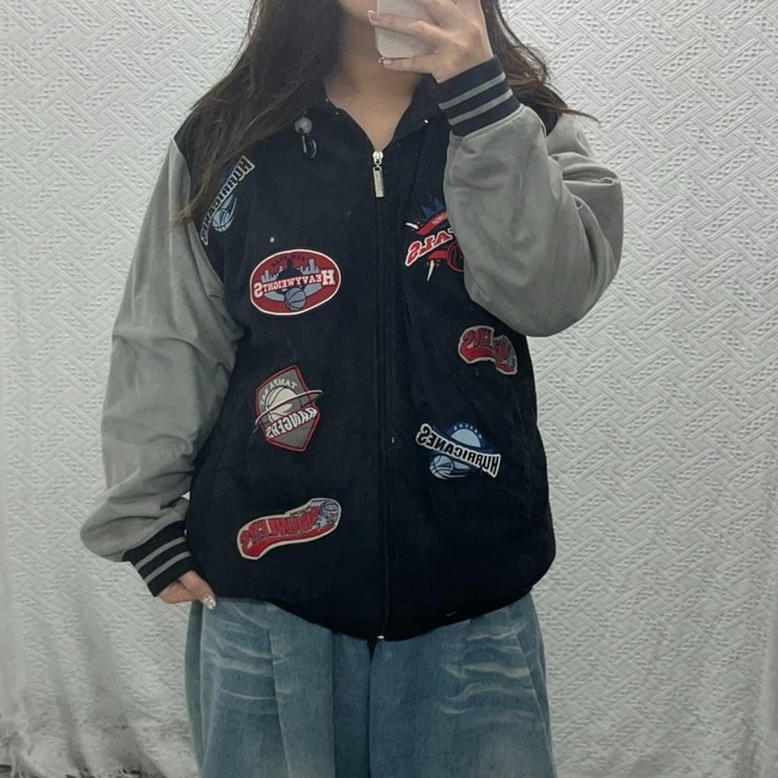 빈티지 베스킷볼 멀티패치 올드스쿨 스웨이드 후드 자켓 100 C06327 상품이미지1