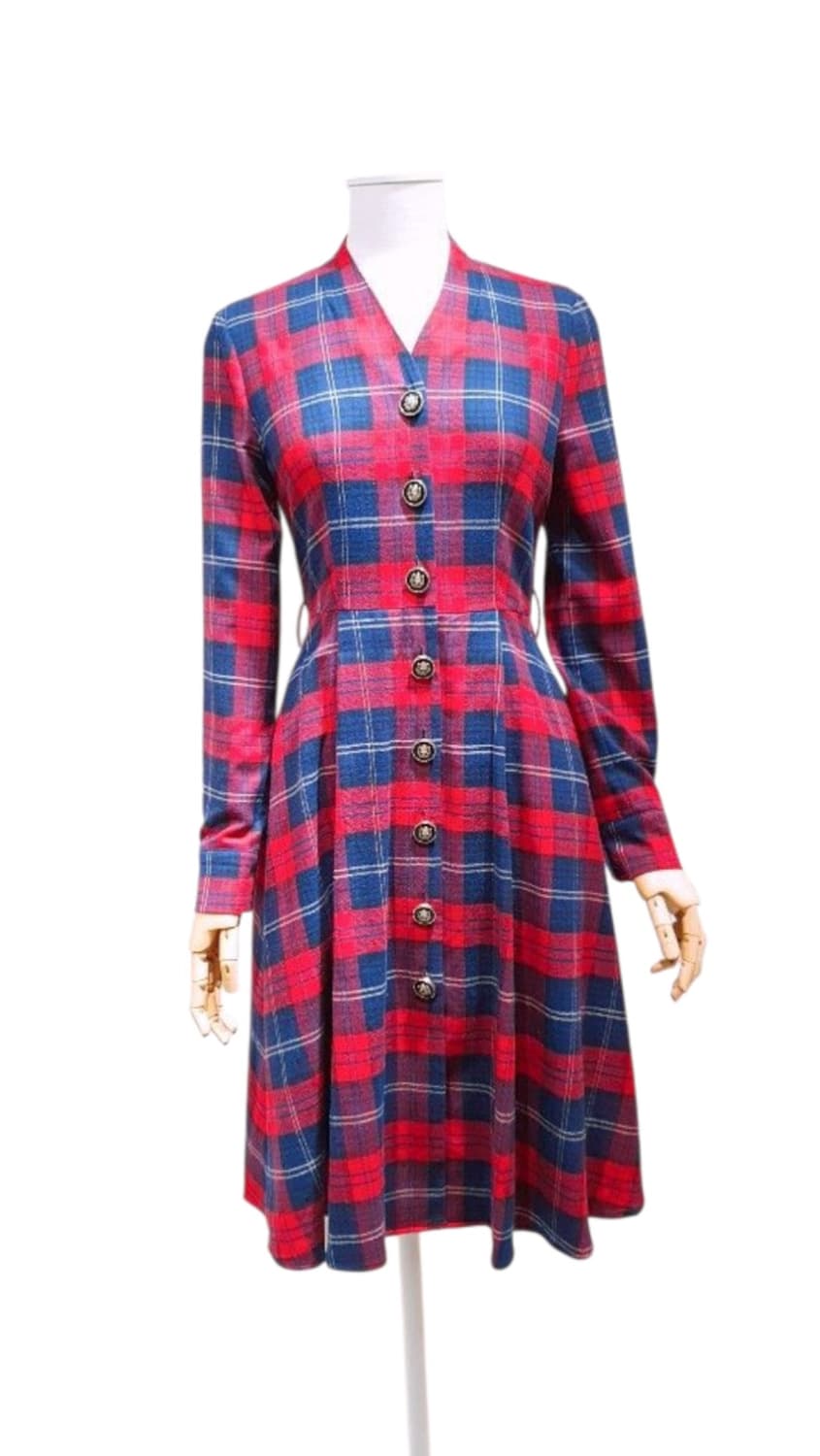 샤틴 울 체크 벨티드 A라인 미디원피스 66 상품이미지2