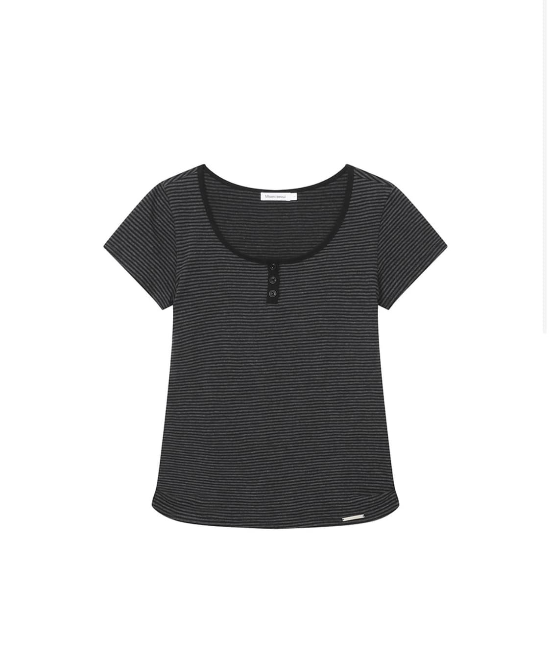 미세키서울 스트라이프 헨리넥 숏슬리브 상품이미지1