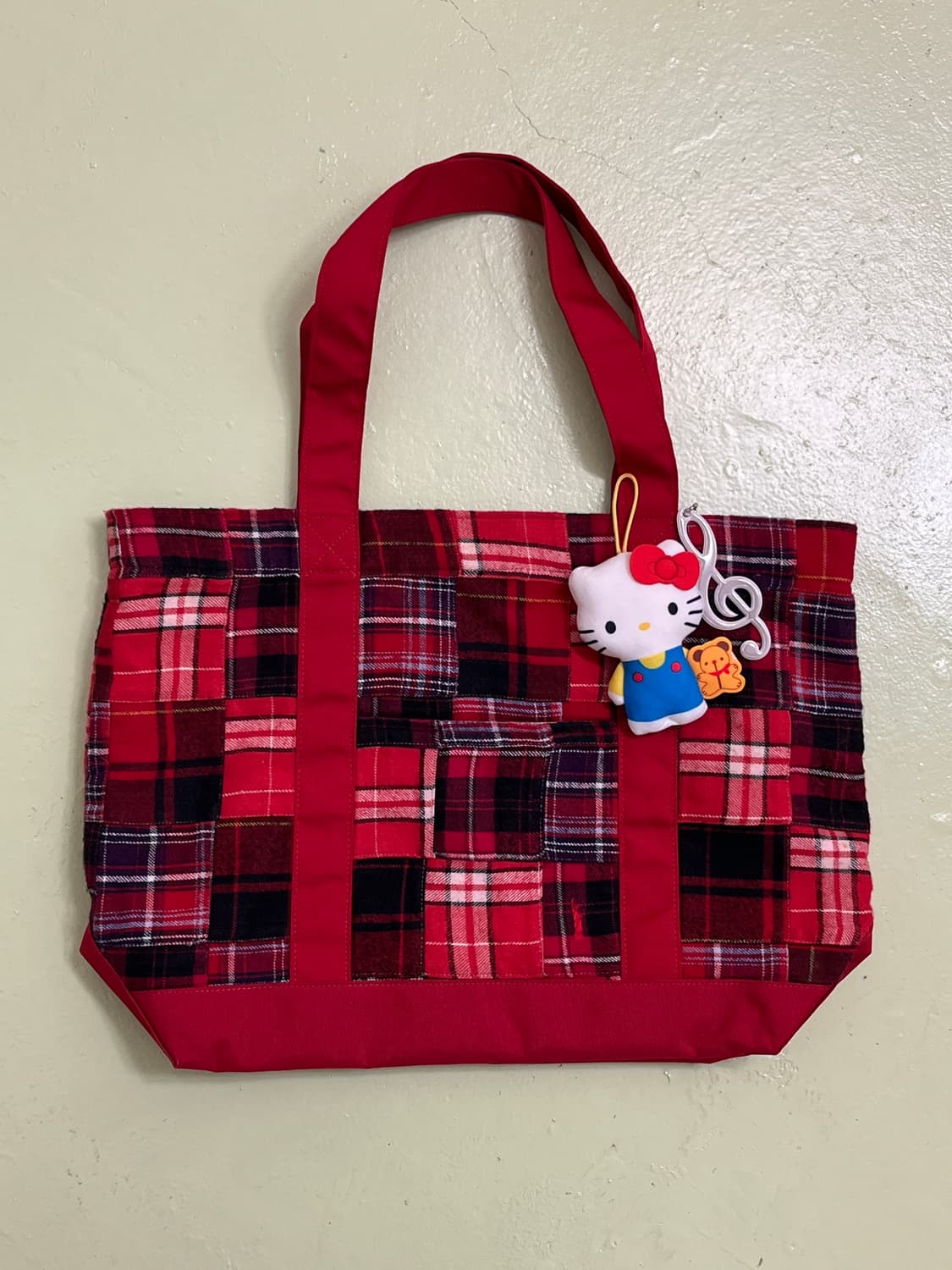 이스트보이 레드 패치워크 체크 토트백 🍝 상품이미지3