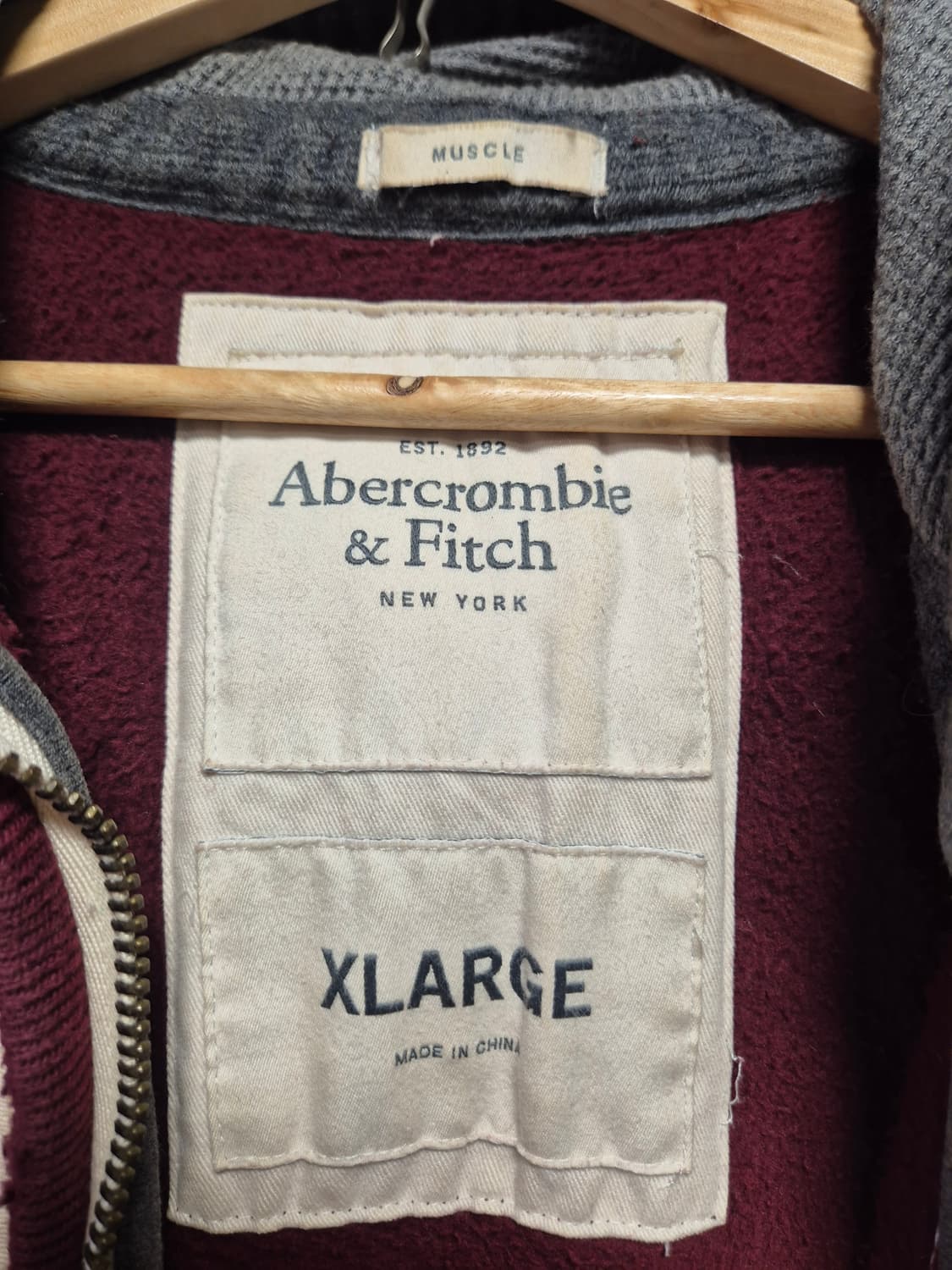 105 아베크롬비 버건디 Y2K 올드스쿨 빈티지 후드집업 XL사이즈 상품이미지4