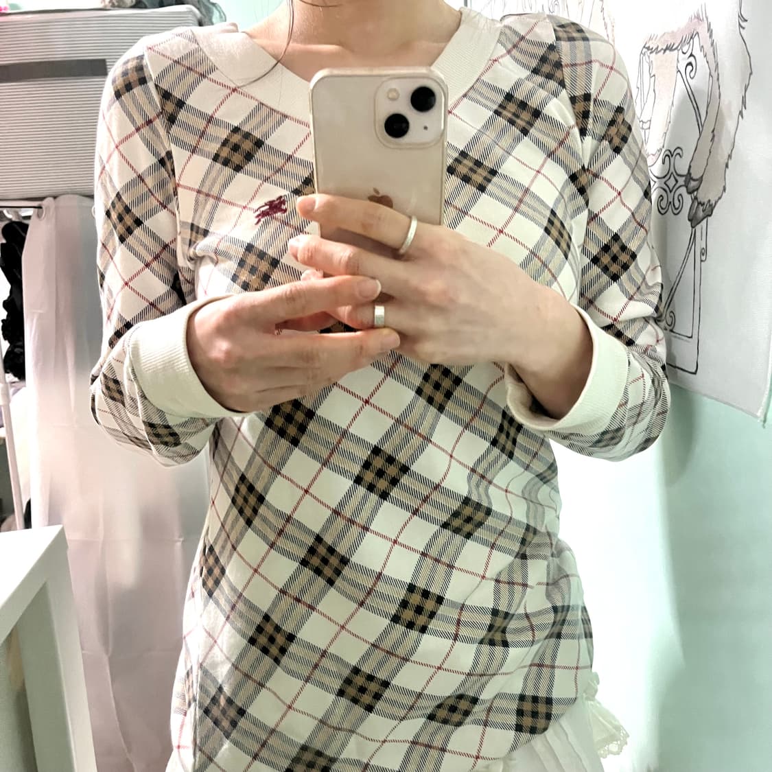 버버리 블루라벨 노바체크 쿨아이보리 롱슬리브 맨투맨 미니원피스 상품이미지6