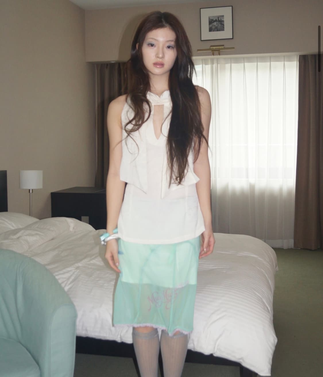 뮤즈뮤지엄 Printed Midi Lace Skirt _Mint 상품이미지2