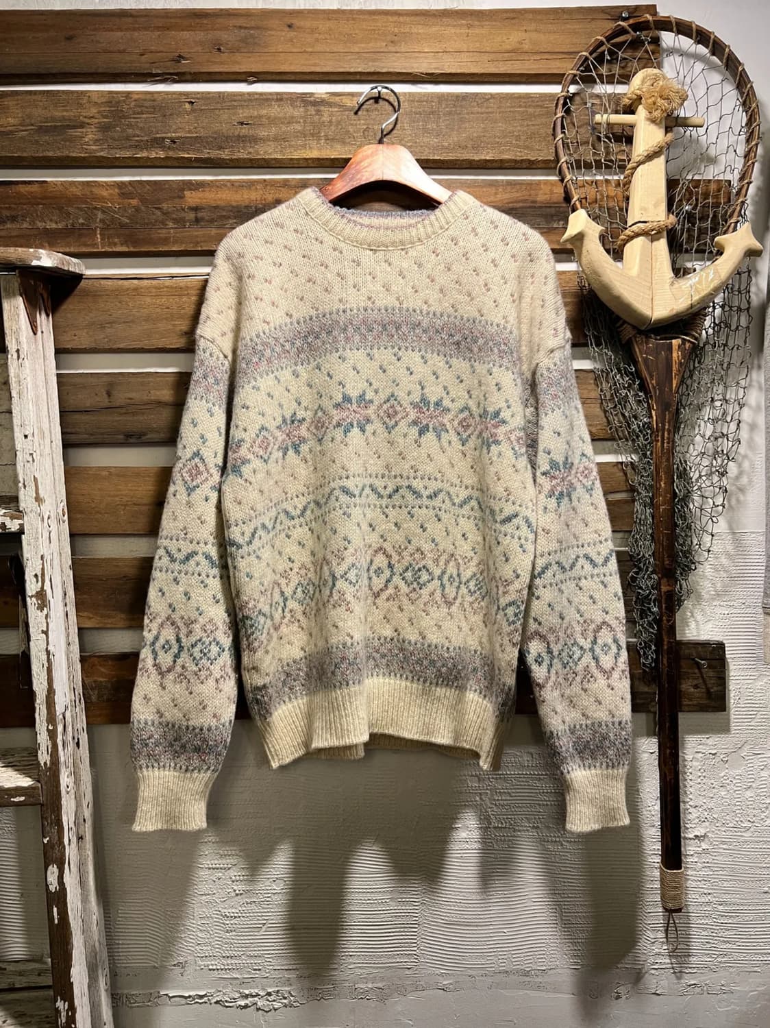 [L]80's 에디바우어 Made in USA 노르딕패턴 화이트 울 니트 상품이미지1