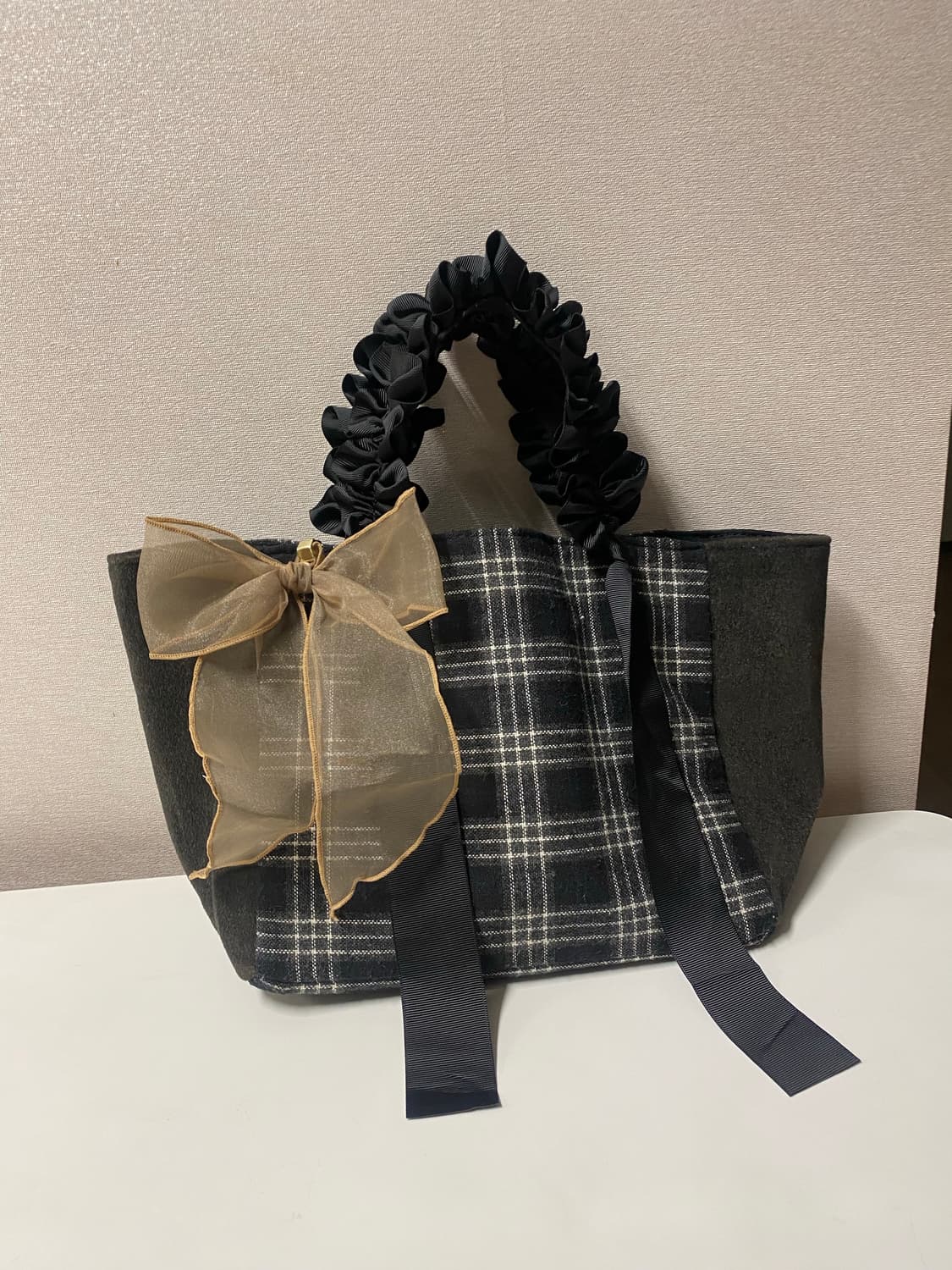 악세스팜 엑세스팜 키치 셔링 체크 토트백 가방 빈티지 상품이미지2