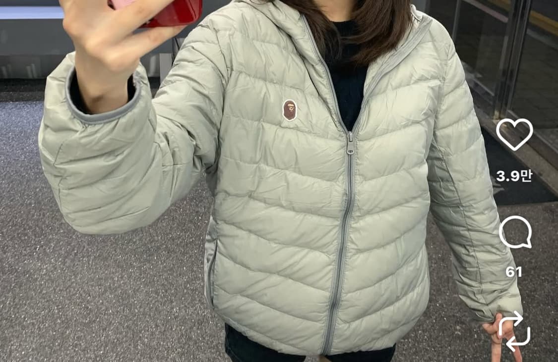 베이프 경량패딩 그레이 상품이미지1