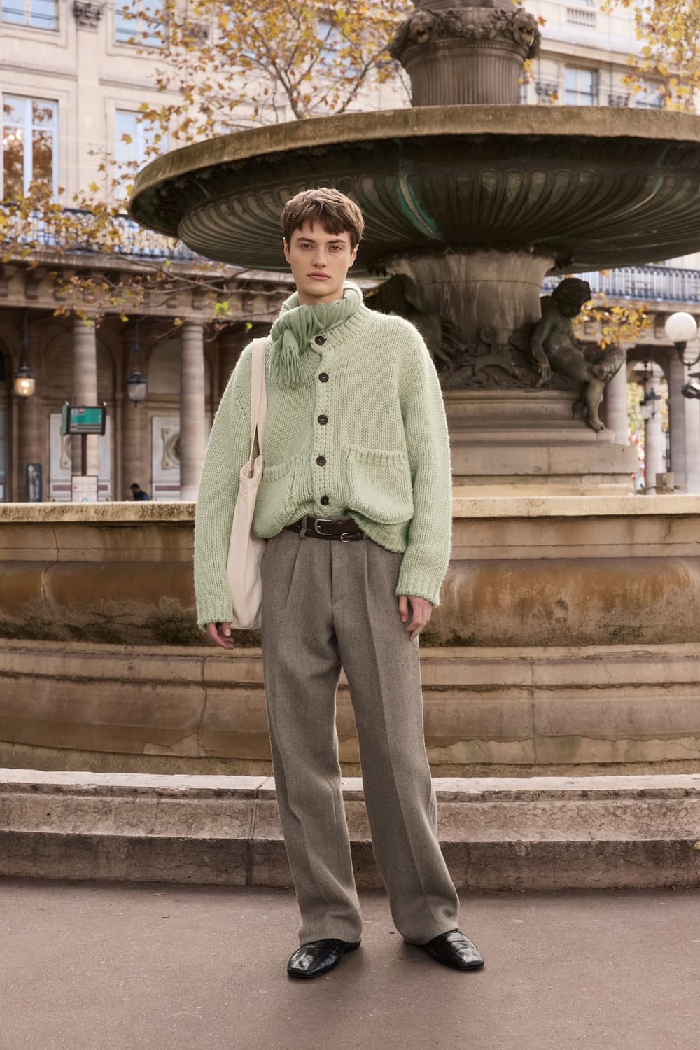 [M, 머플러 세트] STU 디멘션 포켓 가디건 세이지 그린 상품이미지1