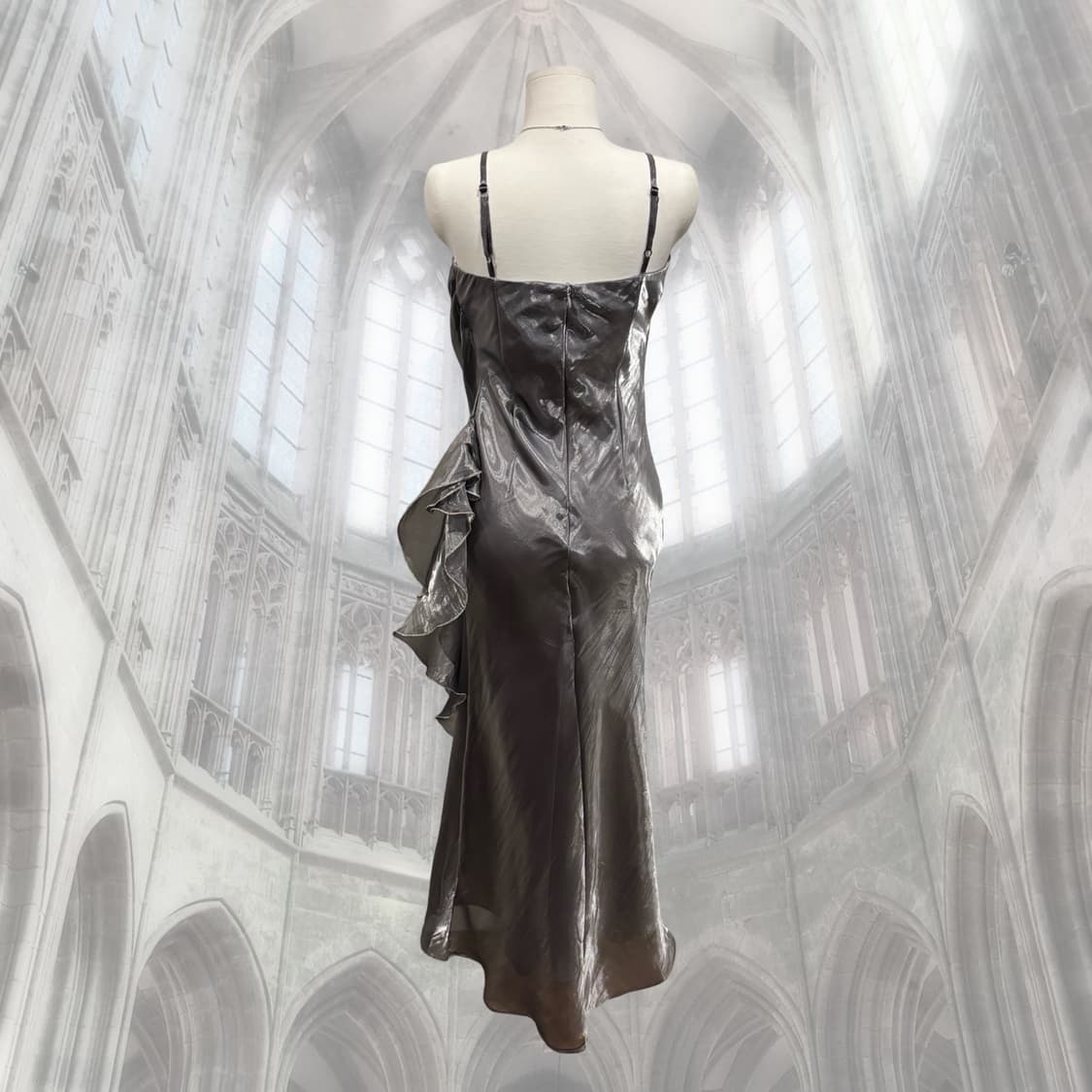 빈티지 실버 오간자 러플 파티 드레스 상품이미지3