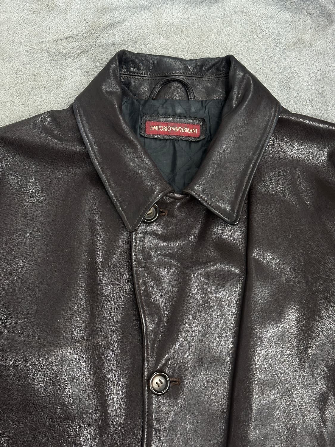 90s EMPORIO ARMANI 더블 브레스트 레더 자켓 L 상품이미지6