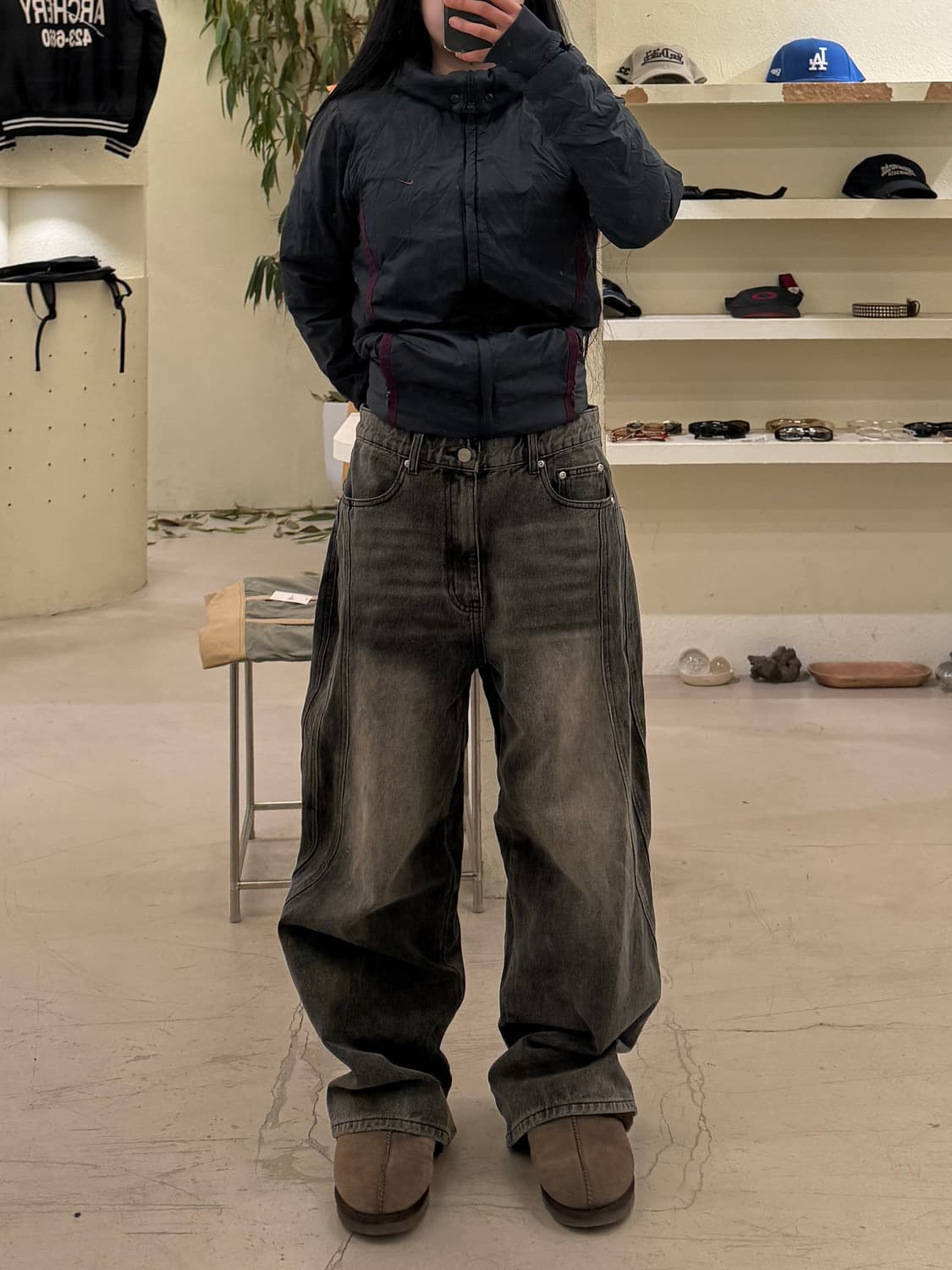 인템포무드 흑청 스티치 와이드 데님 팬츠 U562 상품이미지1