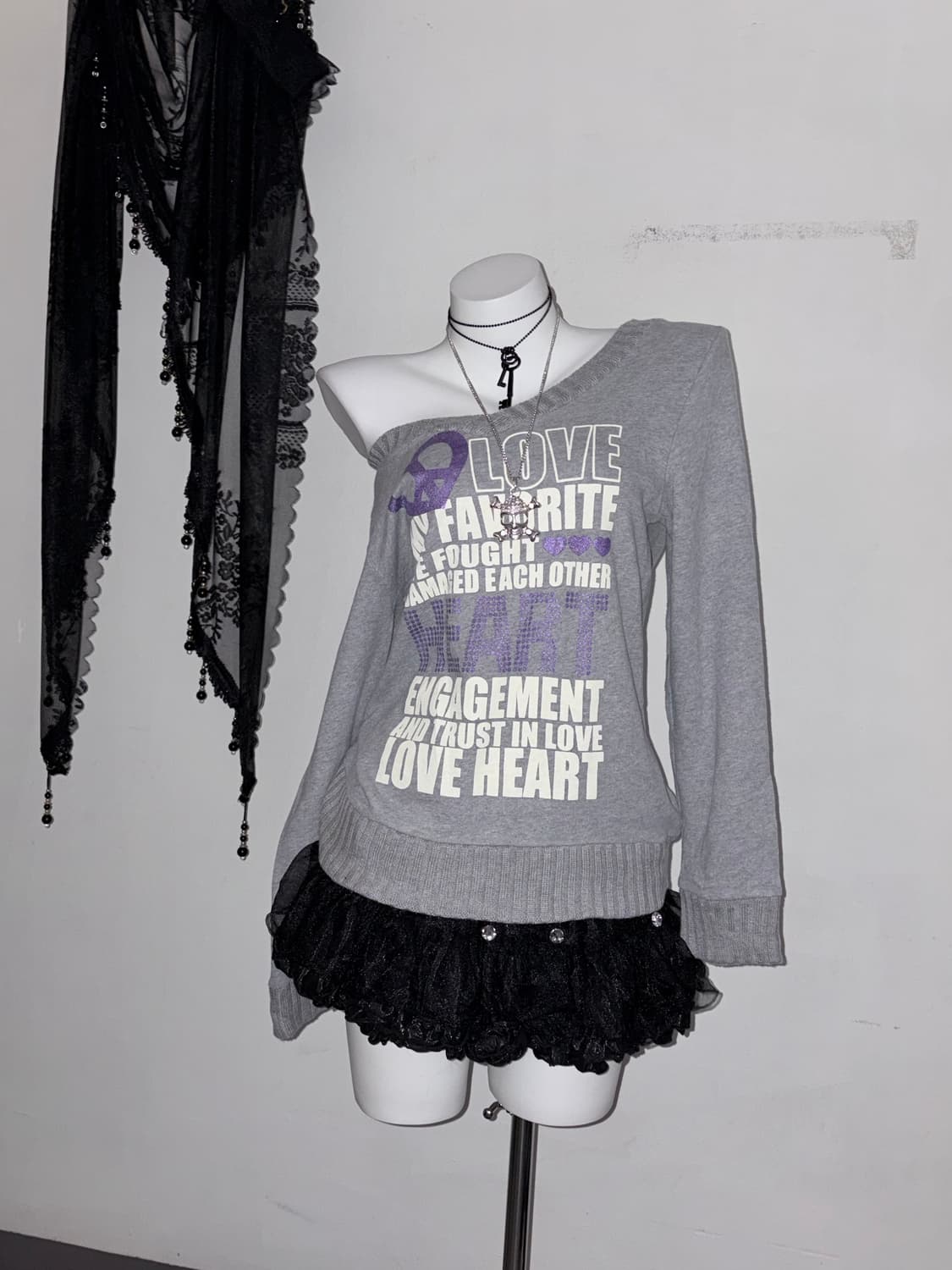 퍼플 글리터 00s 롱슬리브 무채색 갸루 고스 키치 상품이미지1