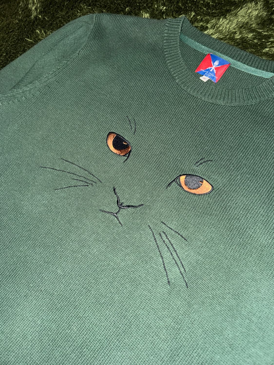 [M] 오프닝 세레머니 캣 엠브로이더리 니트 그린 상품이미지2