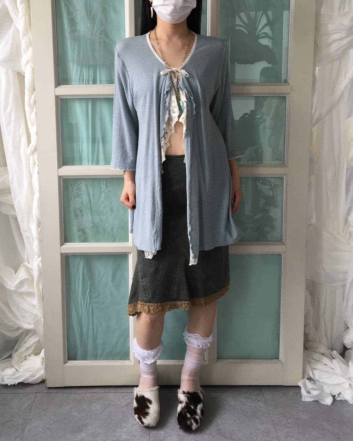 Lace trimming knit cardigan 상품이미지7