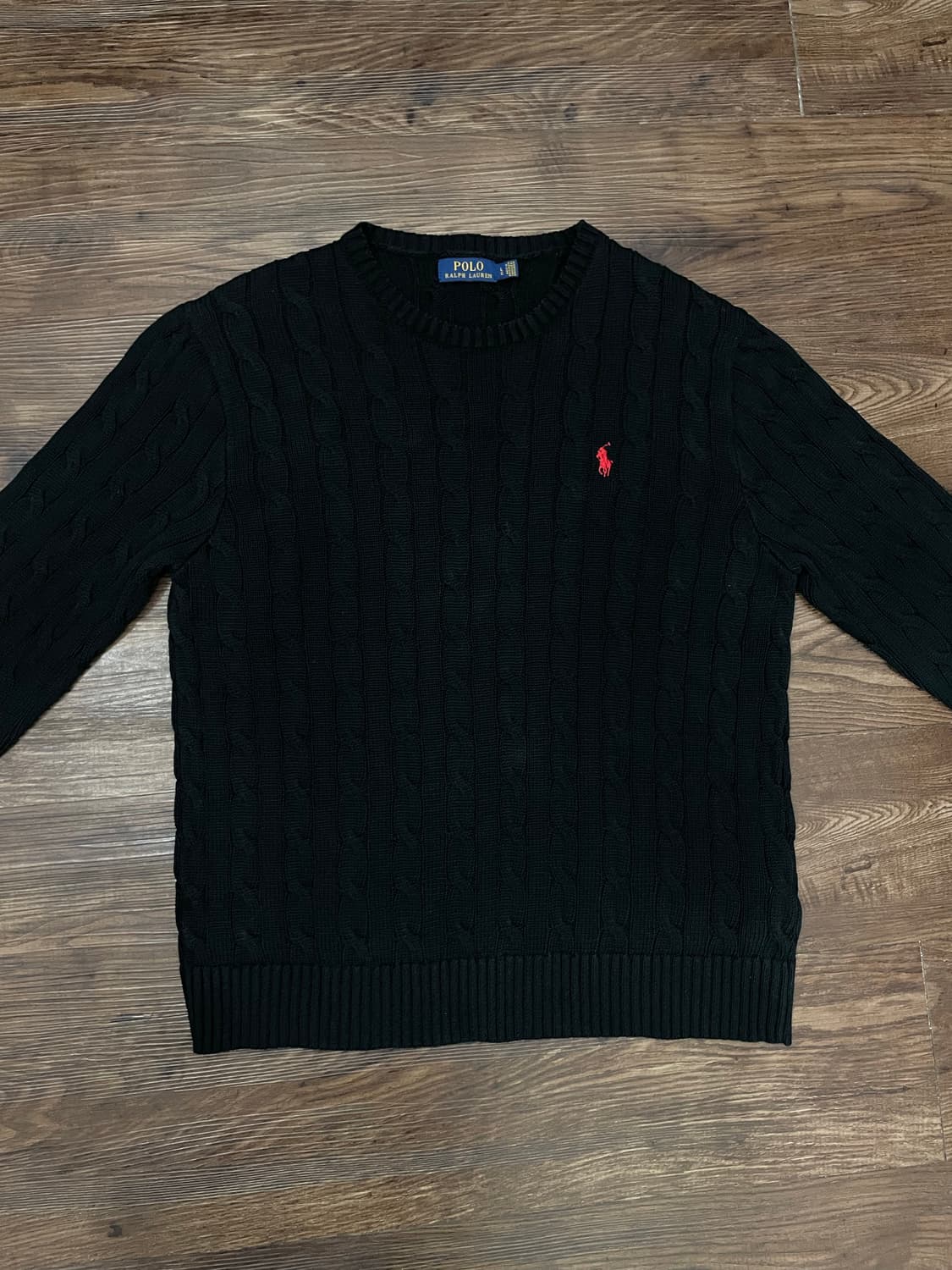 폴로 랄프로렌 케이블 니트 코튼 스웨터 블랙 상품이미지1