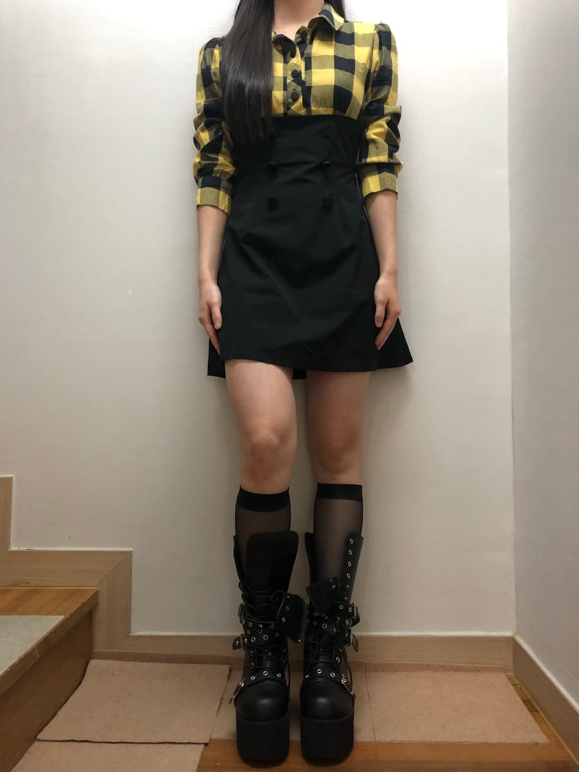 빈티지 펑크 옐로우 체크 원피스 상품이미지5