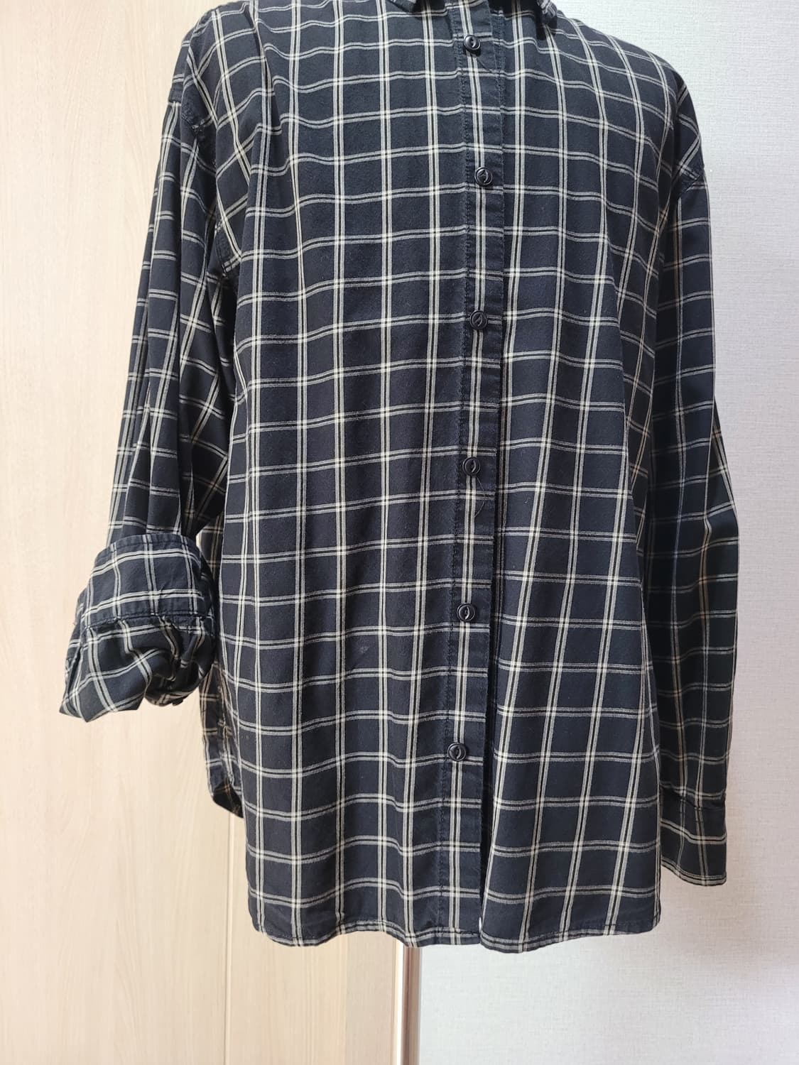 후아유 WHO.A.U 남자 체크 셔츠 XL 블랙 상품이미지3