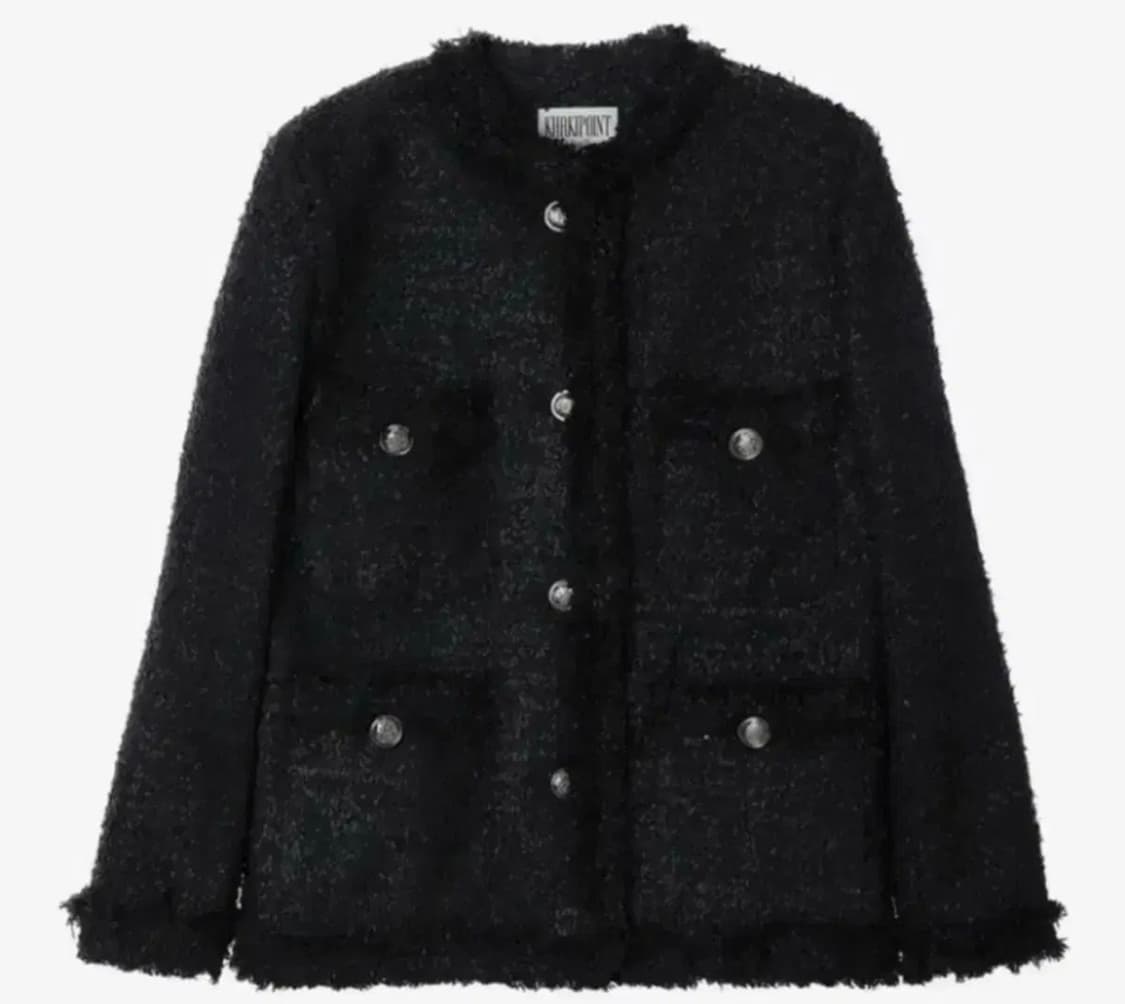 카키포인트 트위드 자켓 롱 블랙 상품이미지1