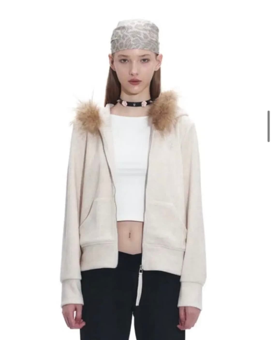 오운서 런웨이티켓 소프트 퍼 후드집업 아이보리 상품이미지1