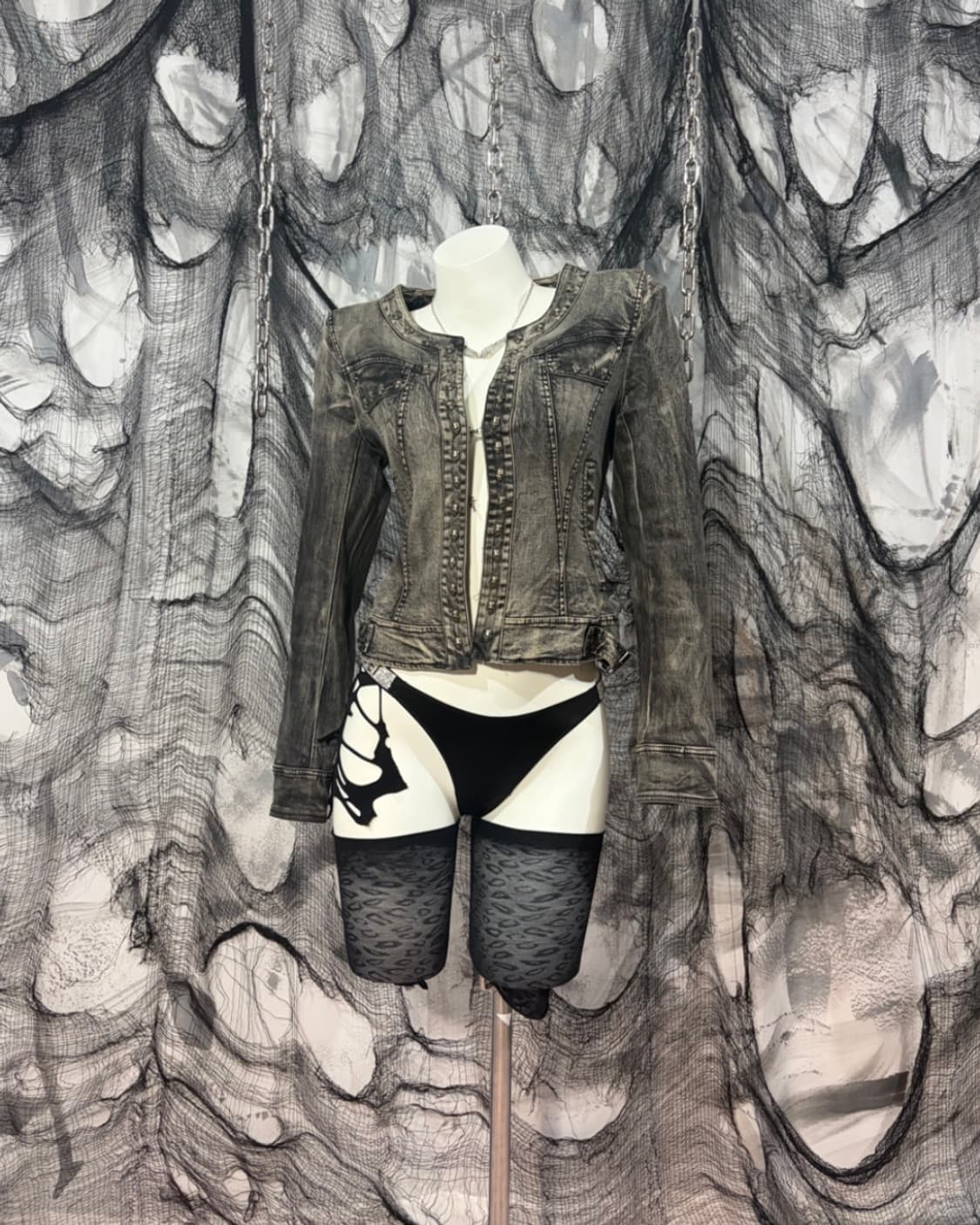 Gothic skull cubic washing crop jacket 상품이미지1