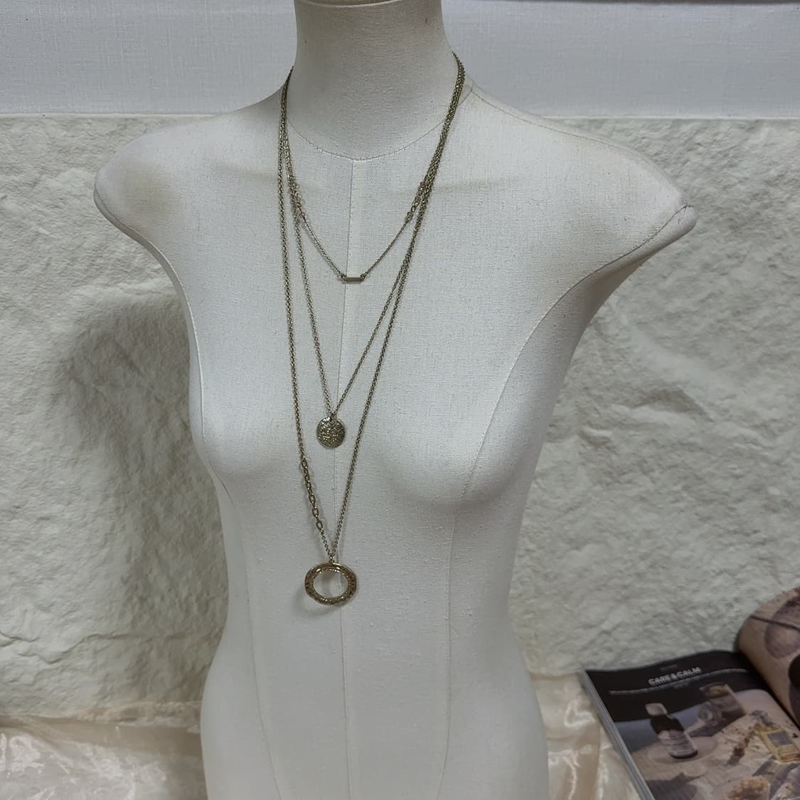 빈티지  3층 레이어드 오리엔탈 해머링 링 목걸이 상품이미지1