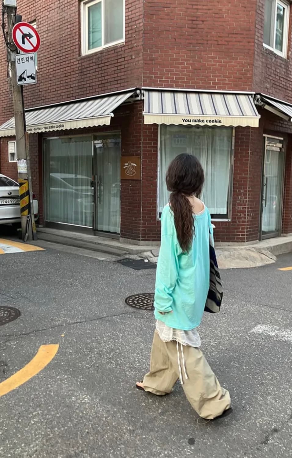 모래하우스 슈가 브이넥 민트 오버핏 티셔츠 상품이미지3
