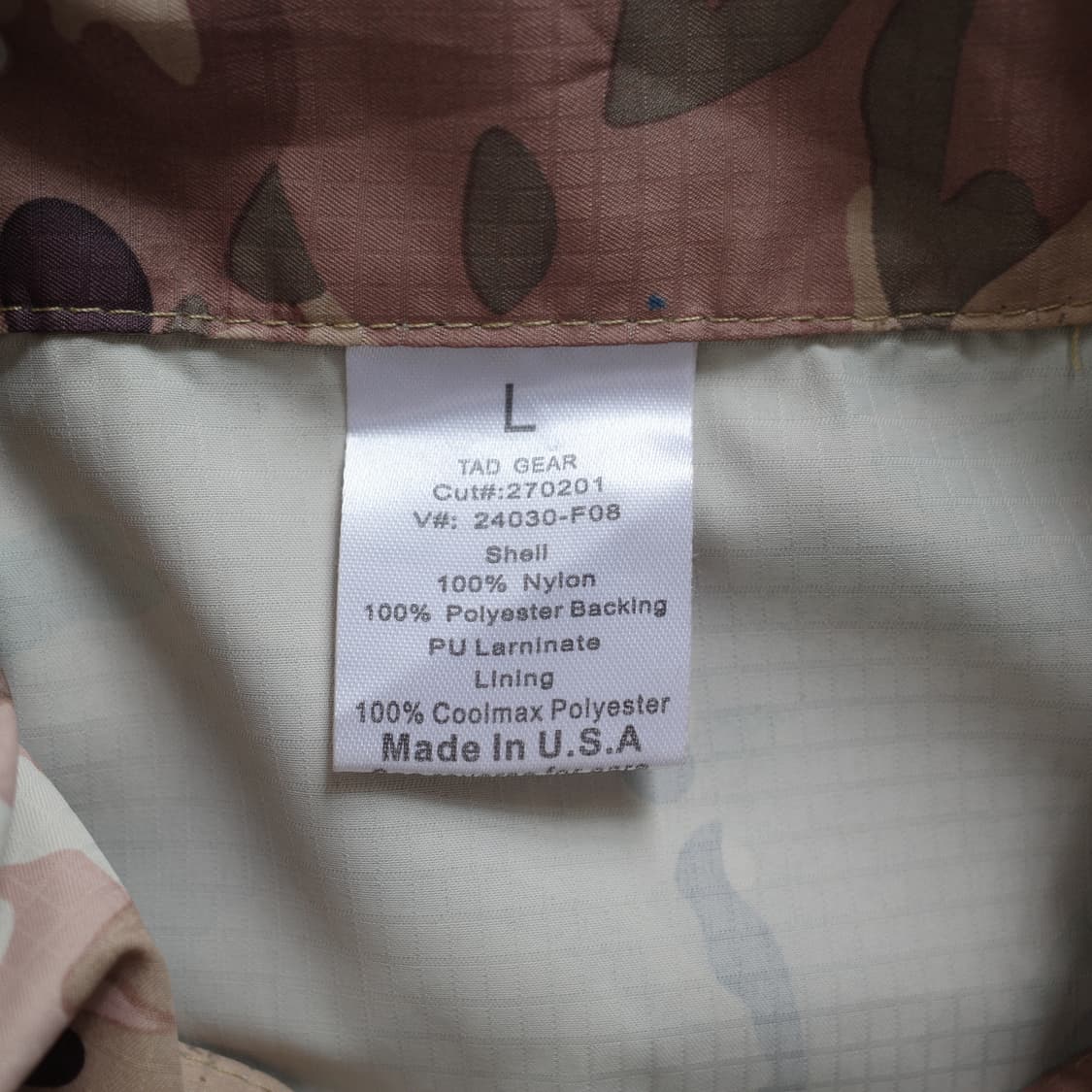 TAD GEAR 멀티캠 바람막이 자켓 L MADE IN USA 상품이미지5
