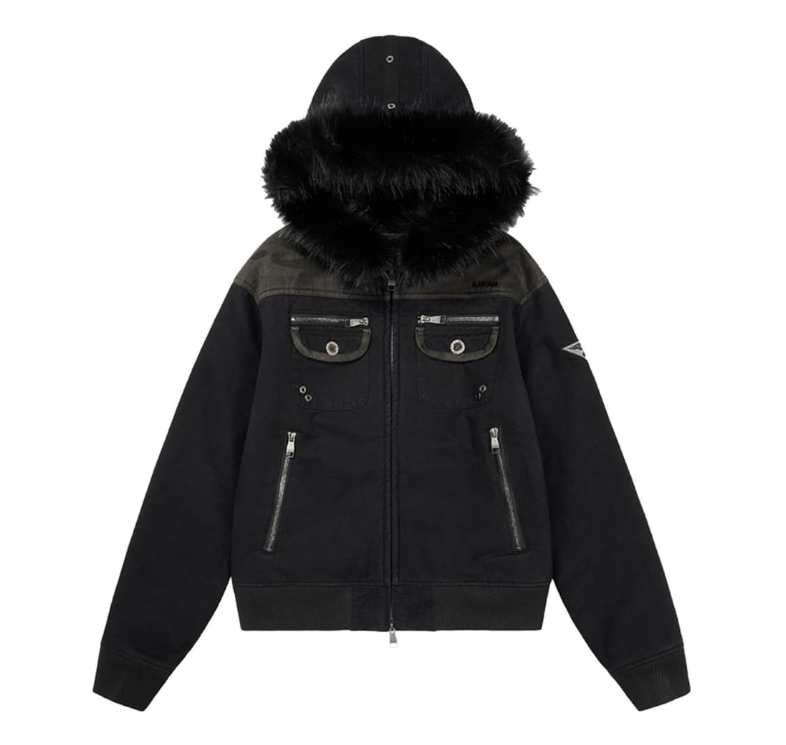 아캄 Fur Camo Contrast Jacket (Black) 퍼자켓 상품이미지1