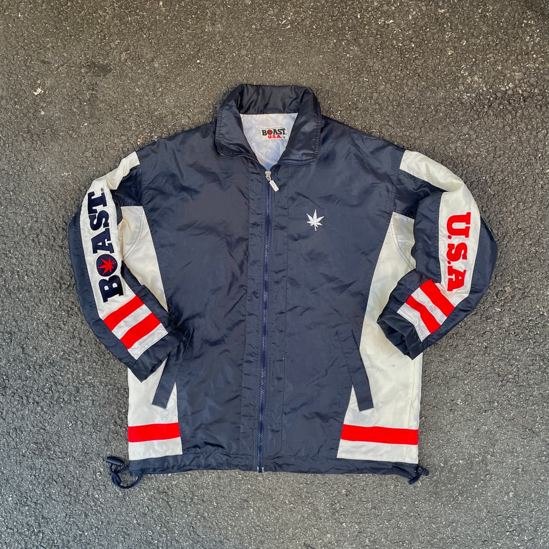 90s USA VTG 마리화나 자수 올드스쿨 오버핏 바람막이 M 상품이미지1