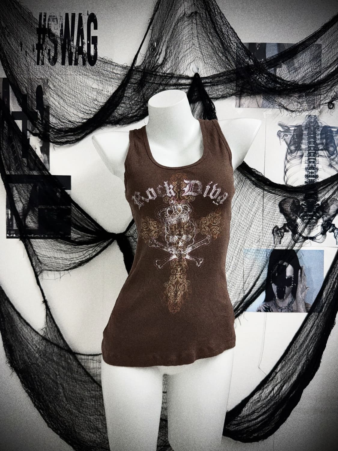 Grunge skull printing lace sleeveless 상품이미지1