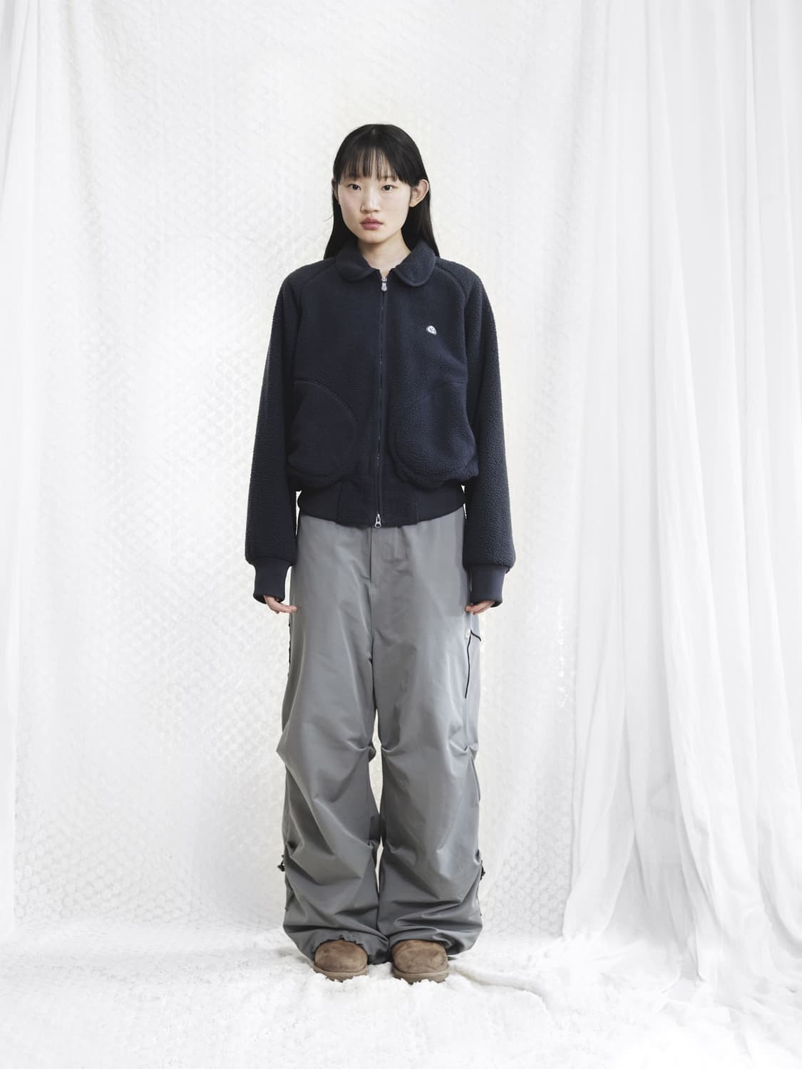 suu 라운드 카라 플리스 자켓 블루 그레이 상품이미지1