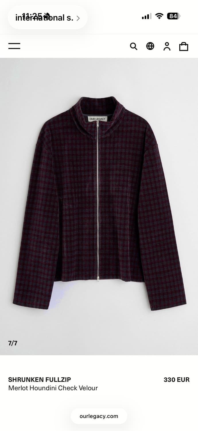 [50] OUR LEGACY 아워레가시 슈렁큰 풀 집 후디니 체크 벨루어 상품이미지1