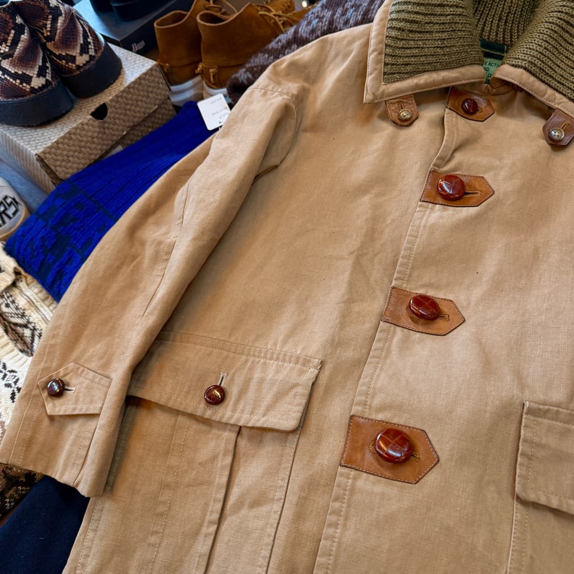 VAN JAC 스웨터 카라 싱글 코트 상품이미지3