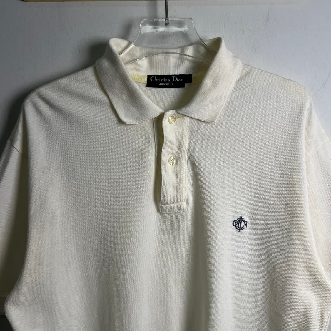 Dior 크리스찬 디올 무슈 빈티지 아이보리 반팔 폴로 셔츠 L 상품이미지4