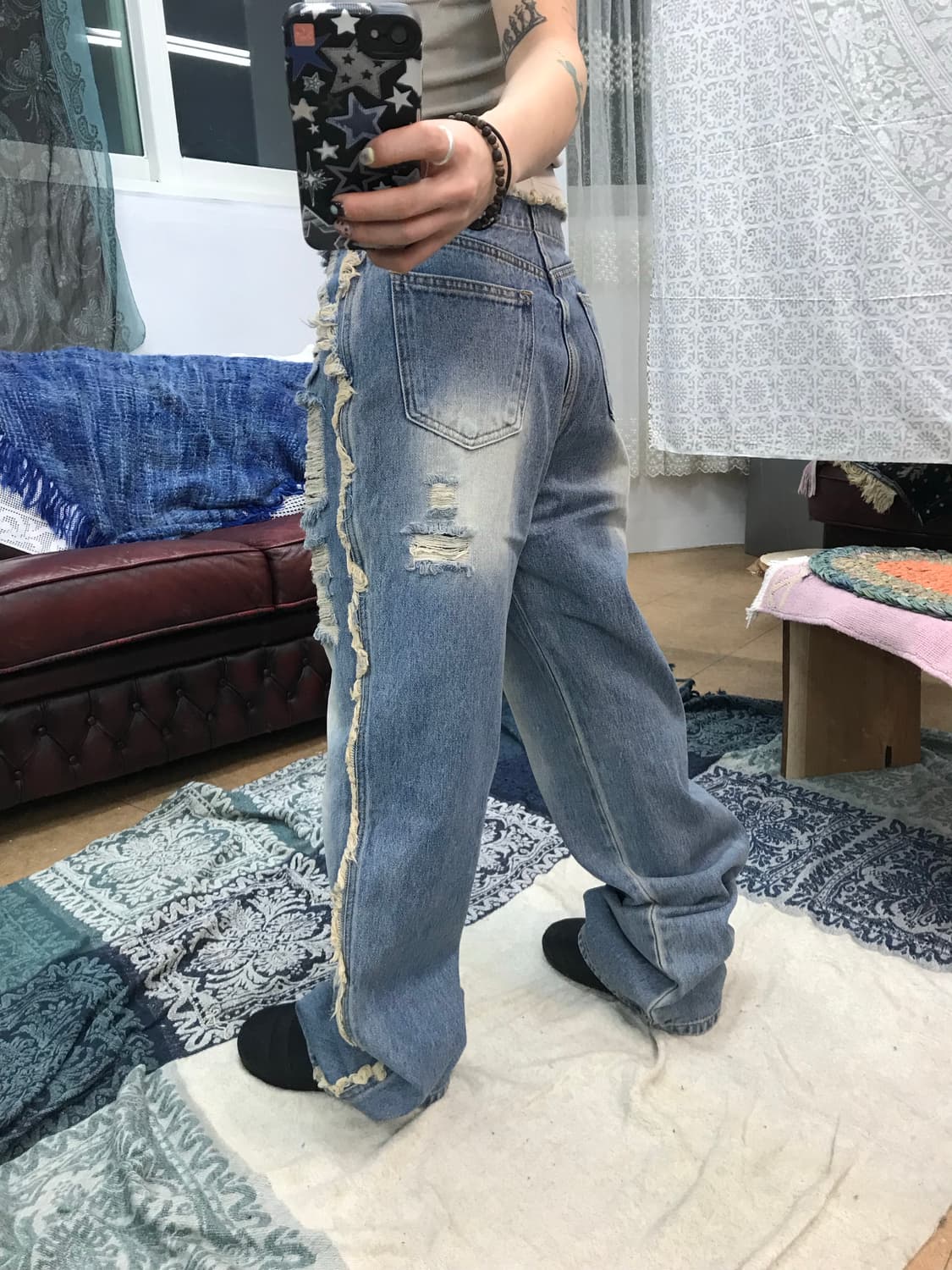 미드나잇무브 디스트로이드 사이드 디테일 데님팬츠  상품이미지2