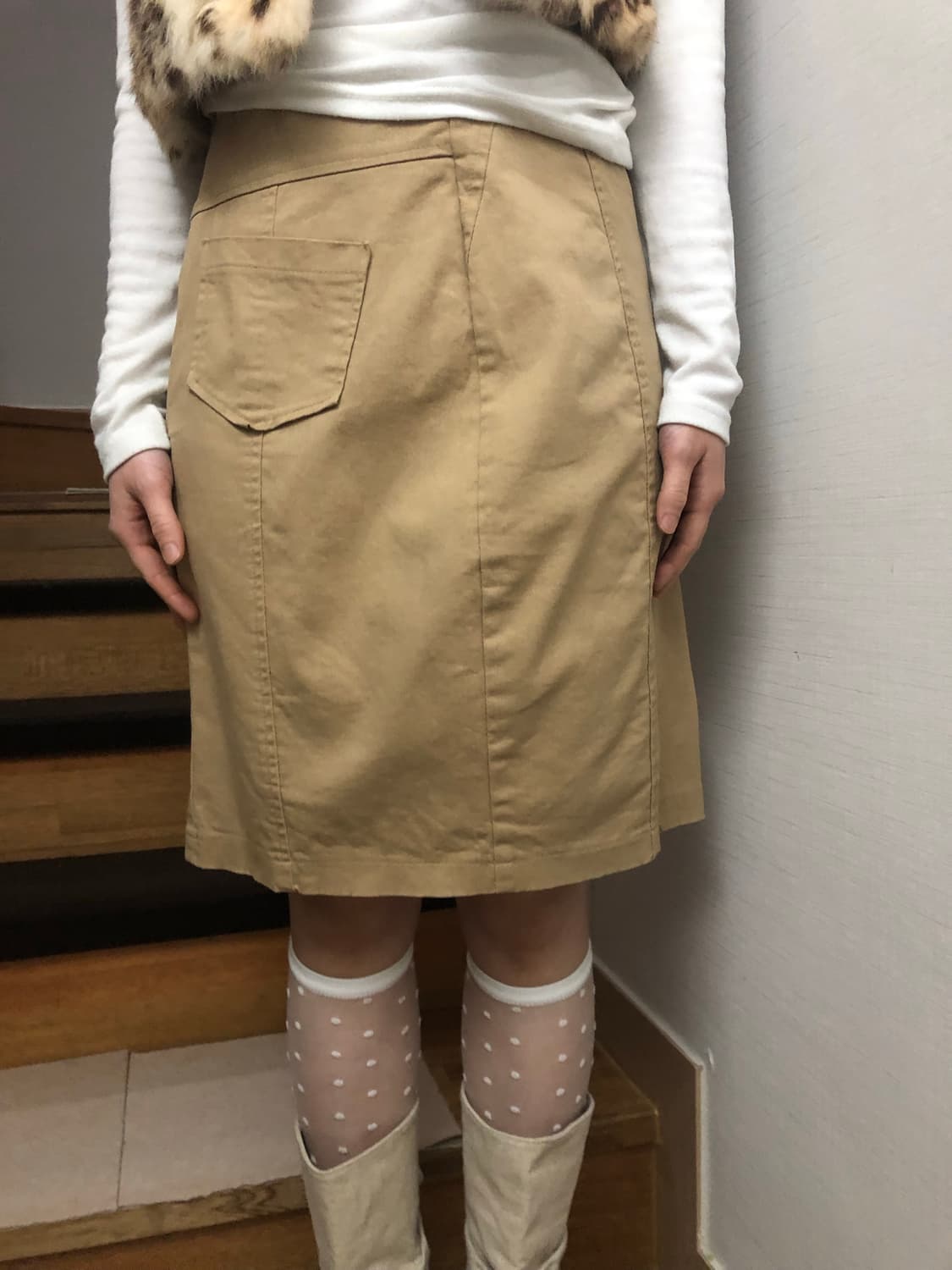 빈티지 베이지 포켓 미디 스커트 상품이미지2