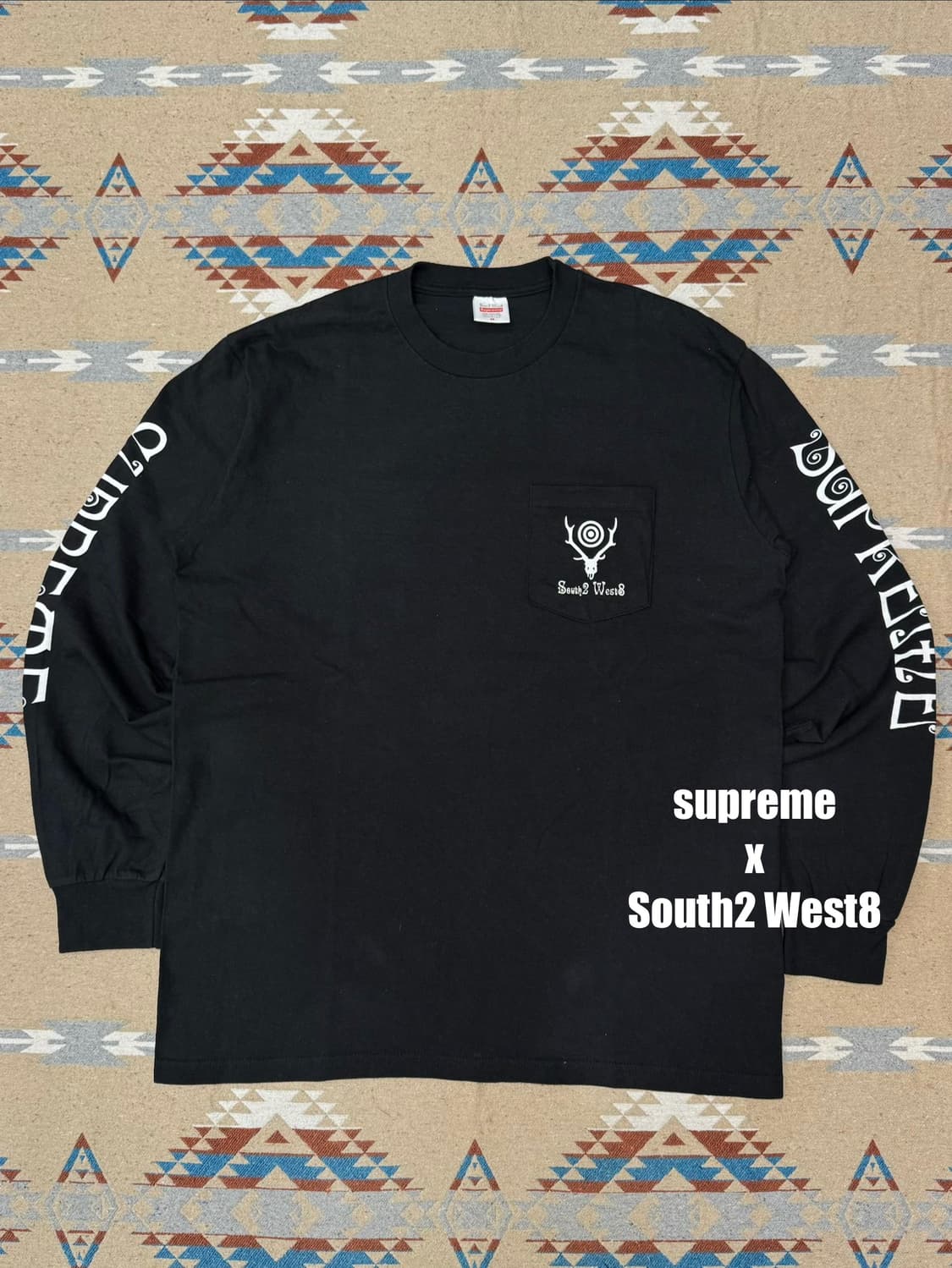 [M] 슈프림 x 사우스2 웨스트8 롱슬리브 포켓 티셔츠 블랙  상품이미지1