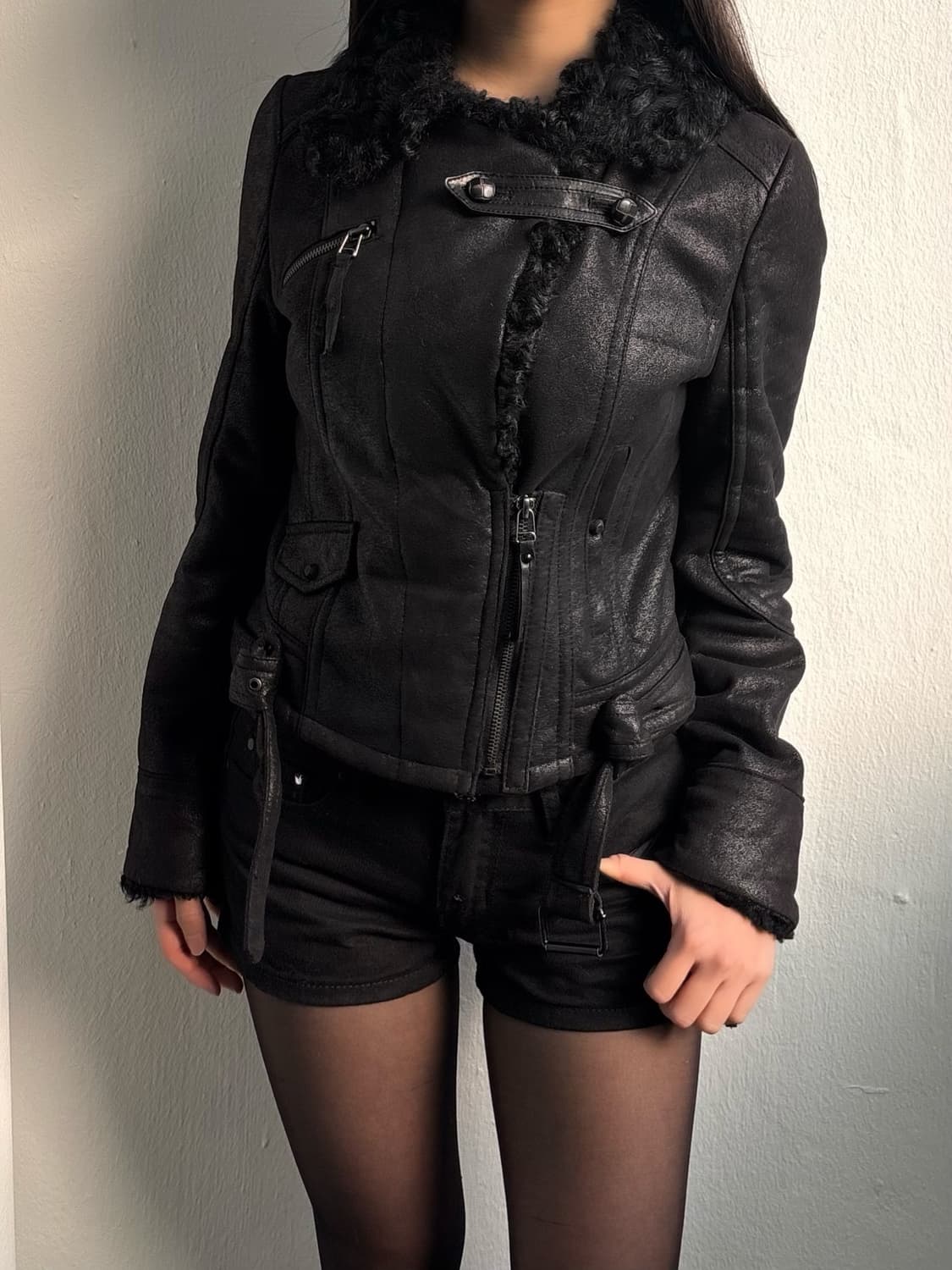 Vintage Zooc Fur Trim Leather Jacket 상품이미지5