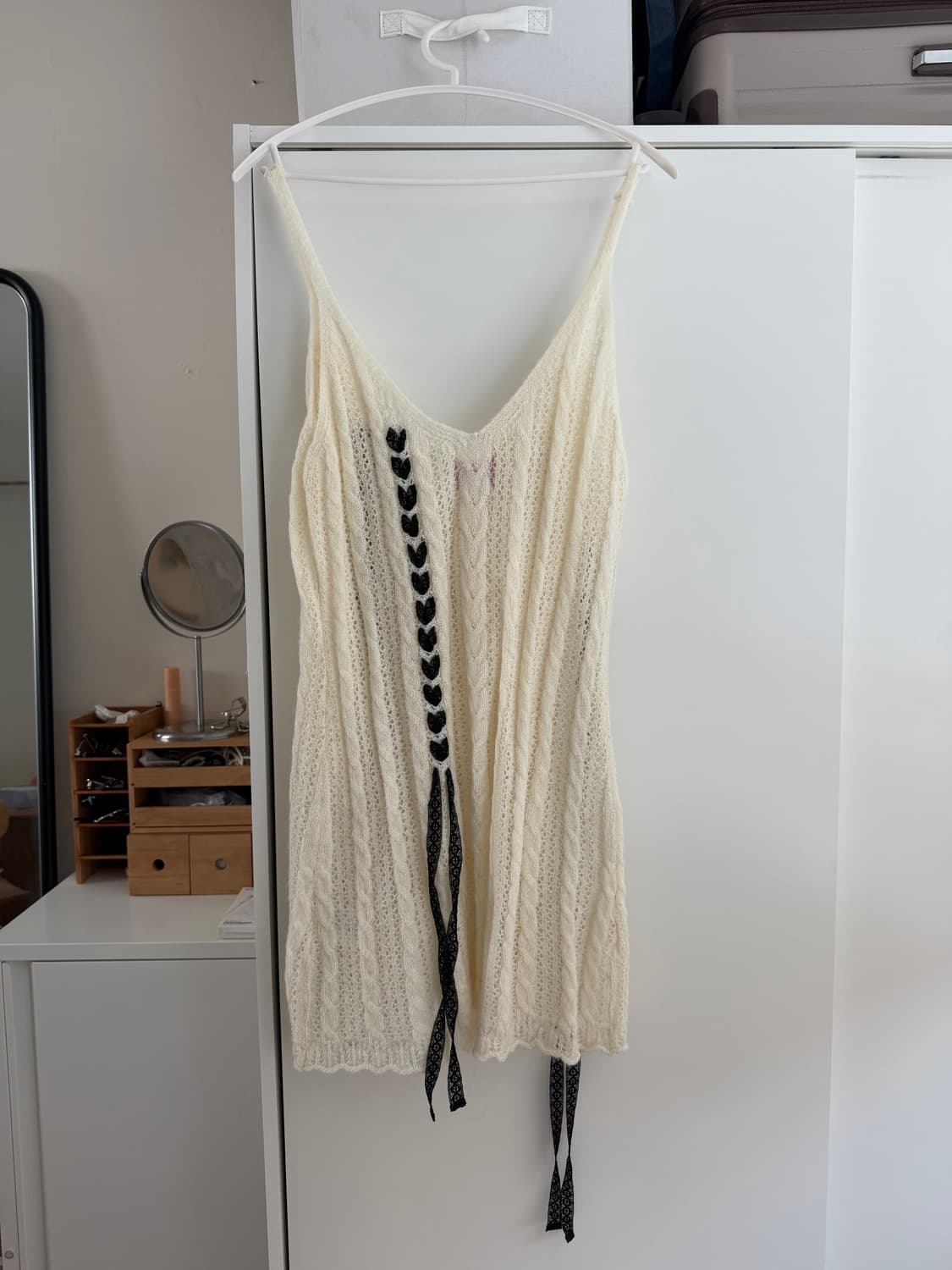 시눈Crochet Ribbon Tie Sleeveless Dress 상품이미지3