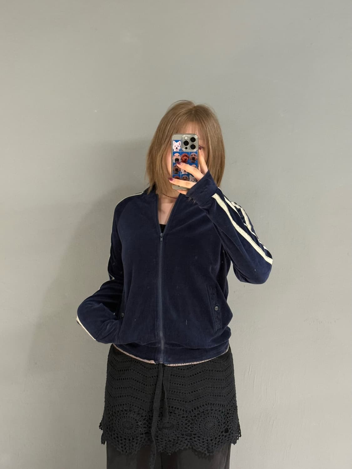 lace line detail velvet track zip-up 상품이미지1