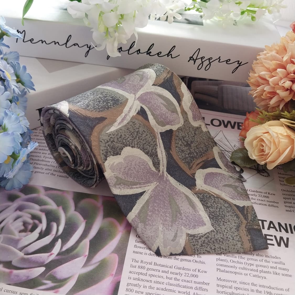 까르뱅 실크 카키 플로럴 아트 넥타이 9.4cm A+~A등급 K1490
 상품이미지2