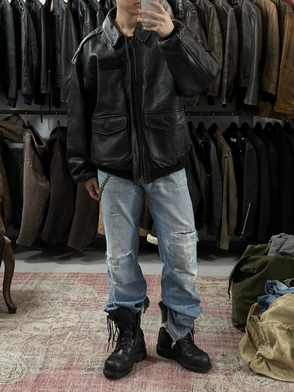 90's OG USA 아비렉스 레더 A-2 자켓 빈티지 레더 봄버 자켓 상품이미지2