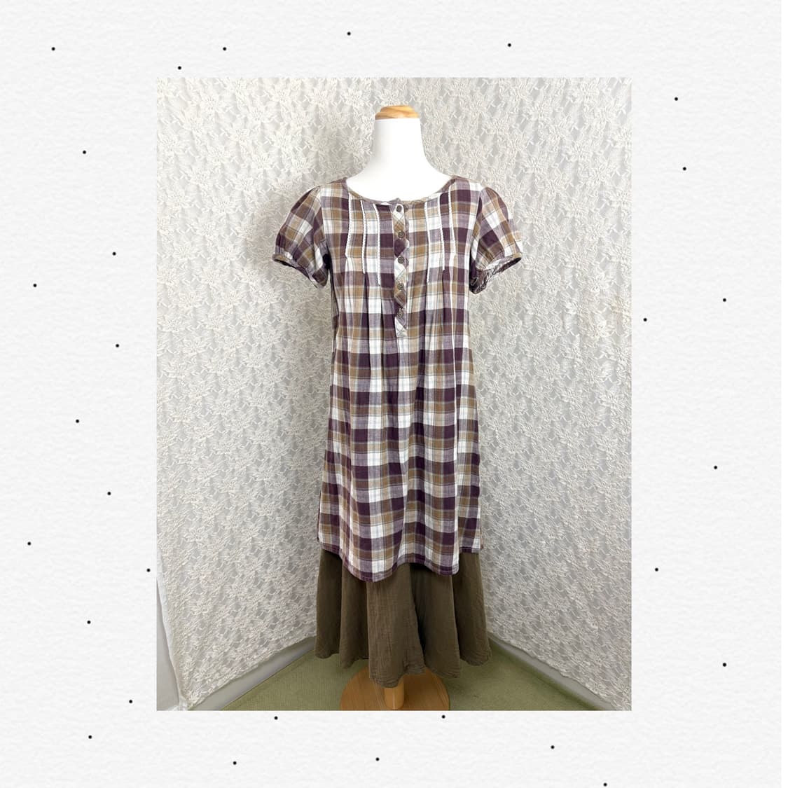 브라운 체크 원피스 상품이미지1